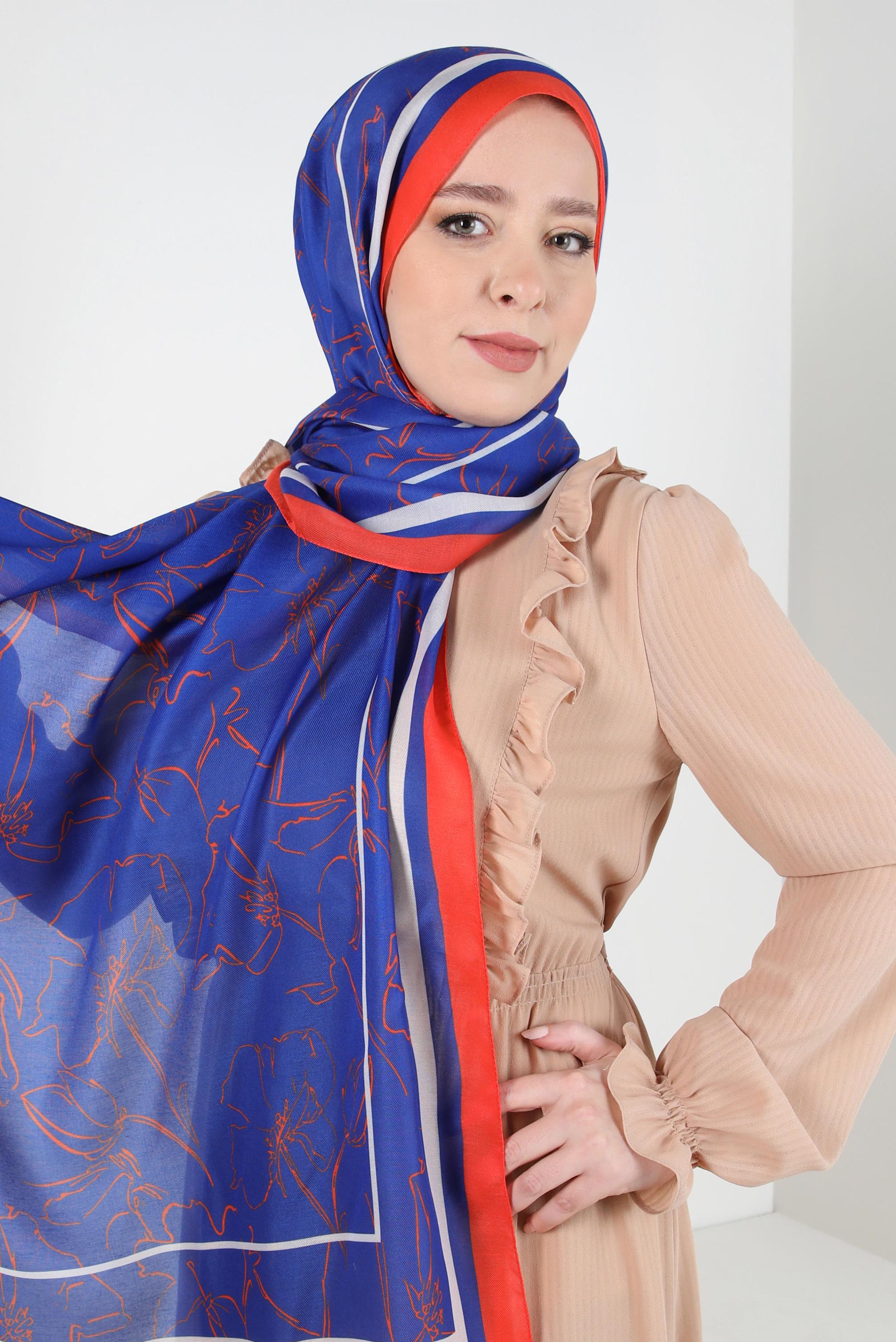 Tesettür giyim LACİVERT ALVİNA ÇİÇEK DESEN SOFT ŞAL 8407