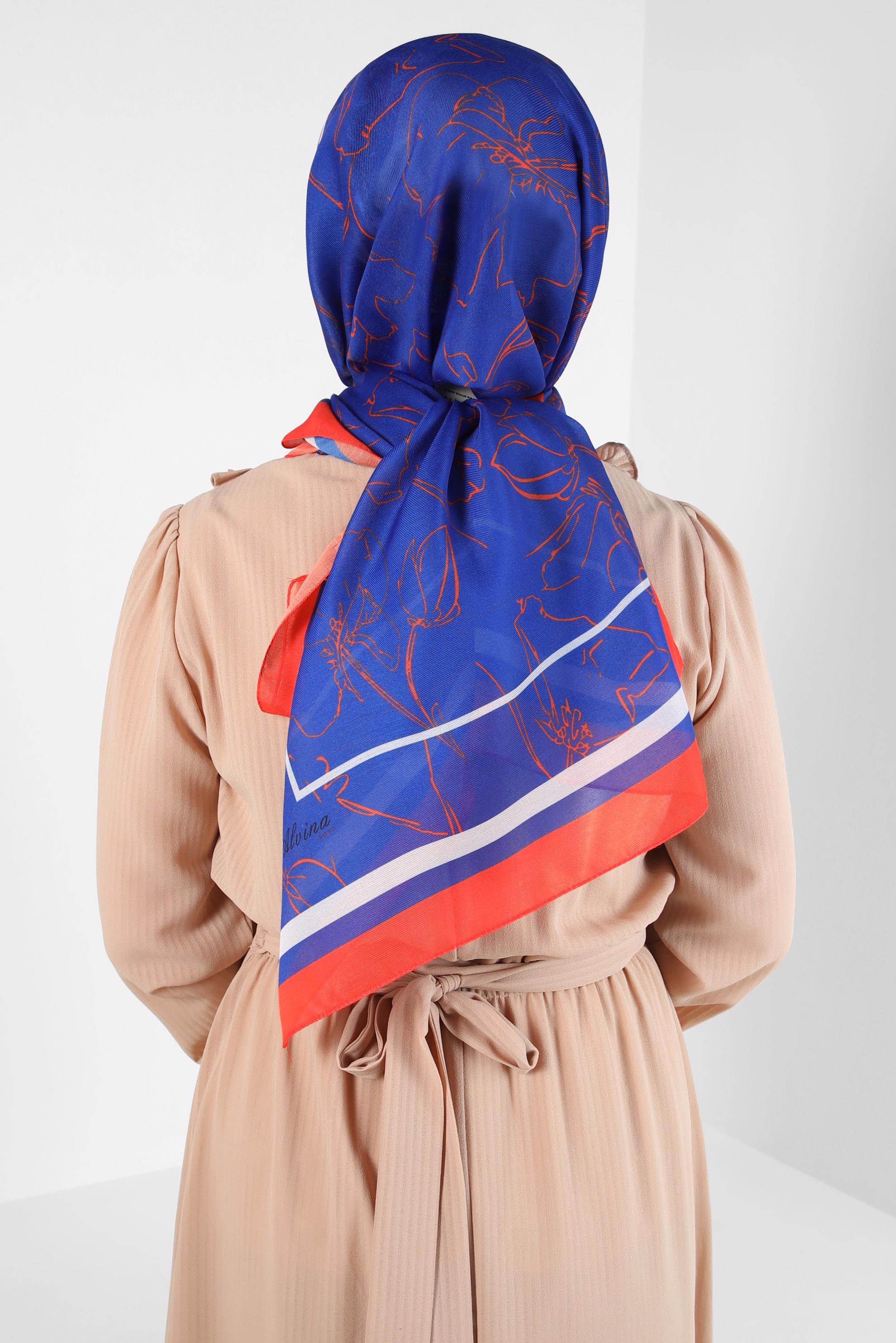 Tesettür giyim LACİVERT ALVİNA ÇİÇEK DESEN SOFT ŞAL 8407