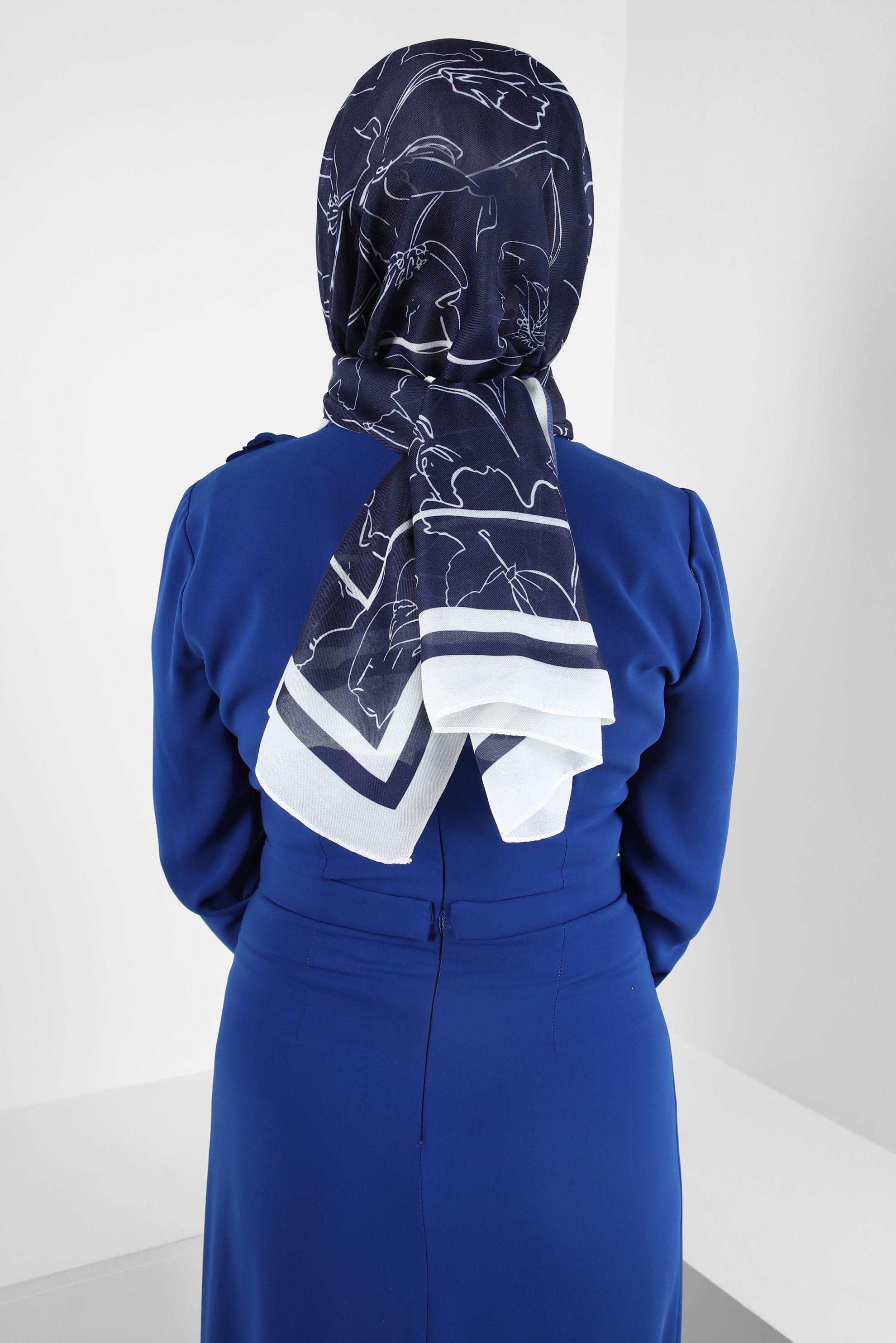 Tesettür giyim LACİVERT ALVİNA ÇİÇEK DESEN SOFT ŞAL 8407