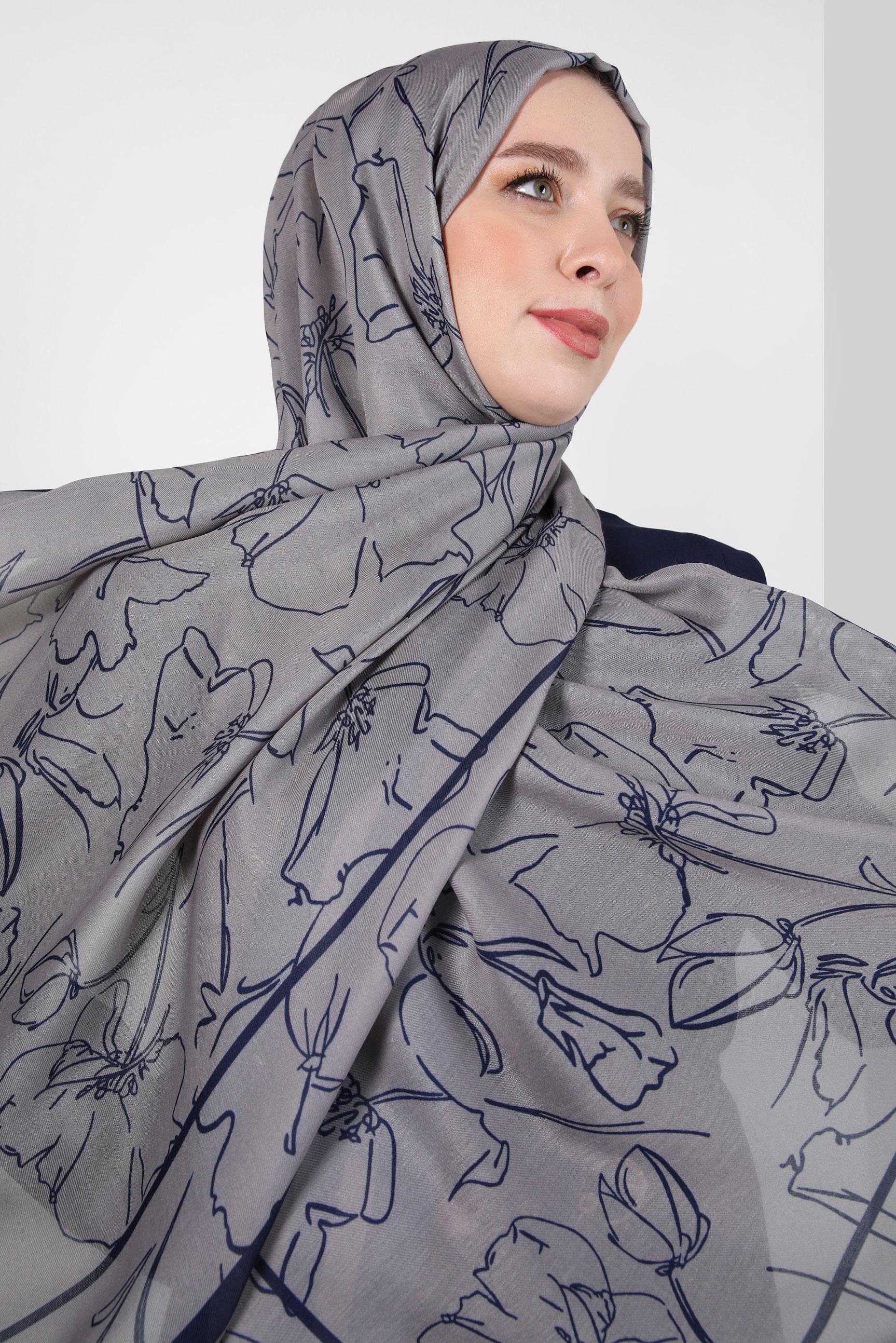 Tesettür giyim LACİVERT ALVİNA ÇİÇEK DESEN SOFT ŞAL 8407