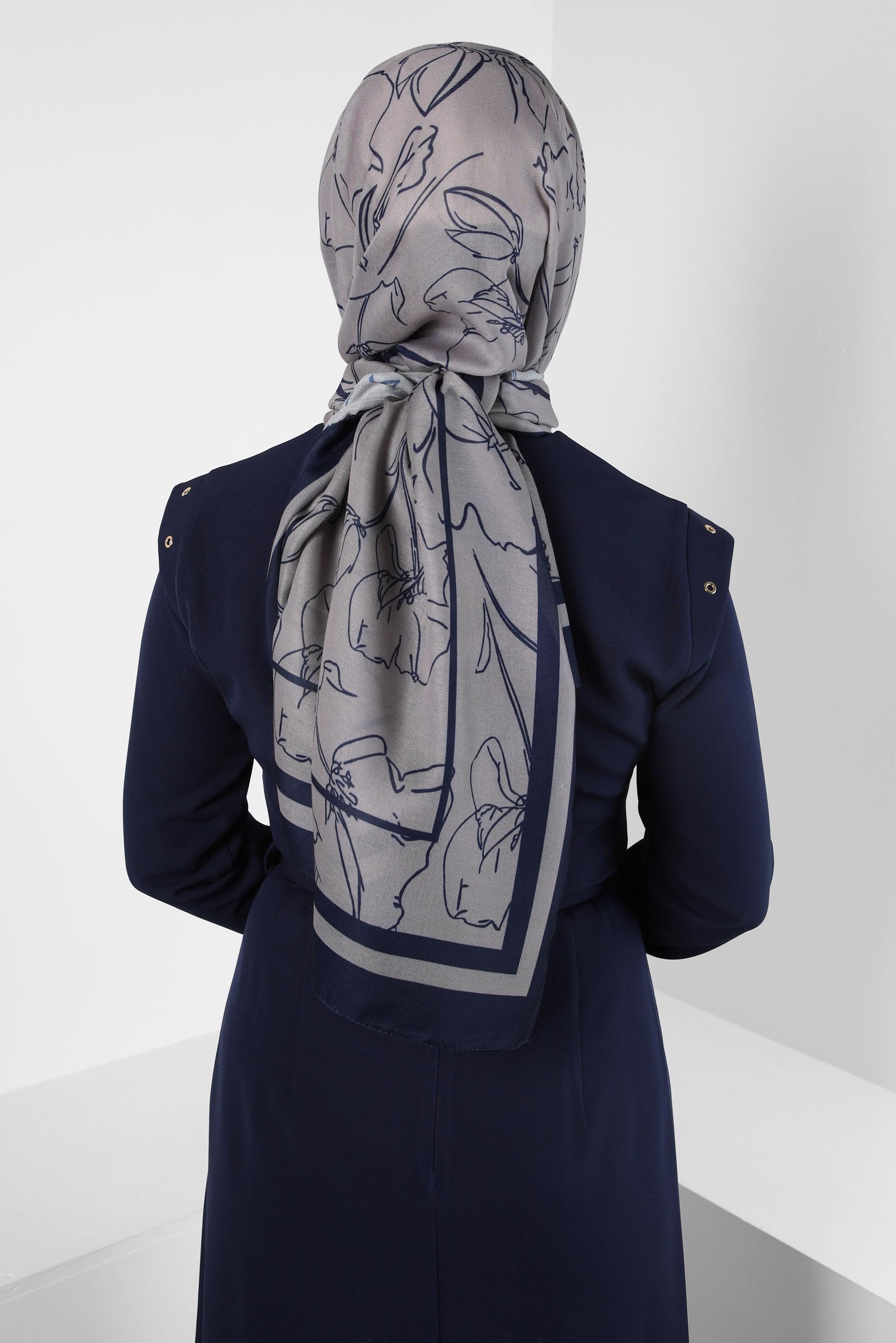 Tesettür giyim LACİVERT ALVİNA ÇİÇEK DESEN SOFT ŞAL 8407