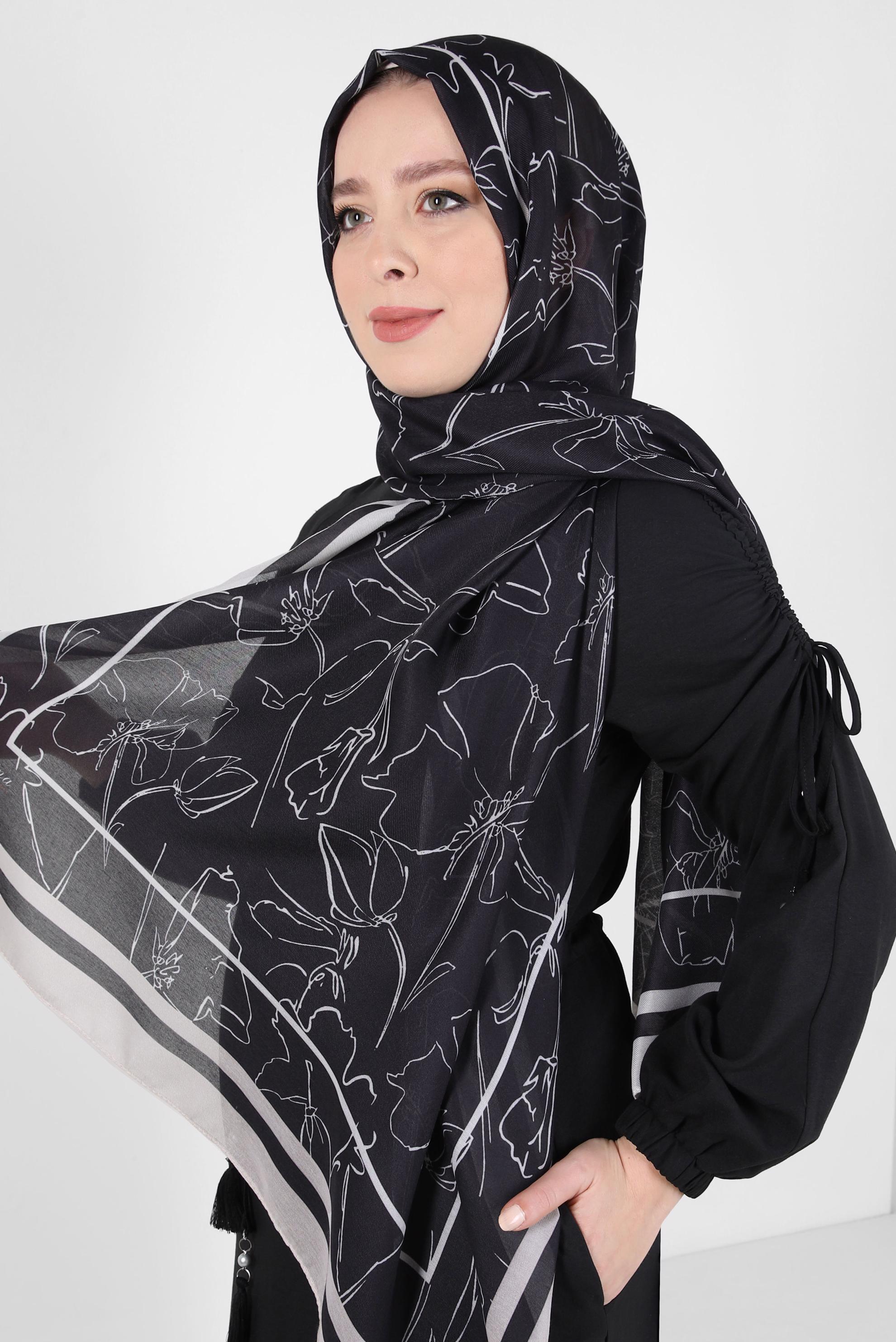 Vêtements hijab NOIR CHÂLE À MOTIFS ALVINA 8407