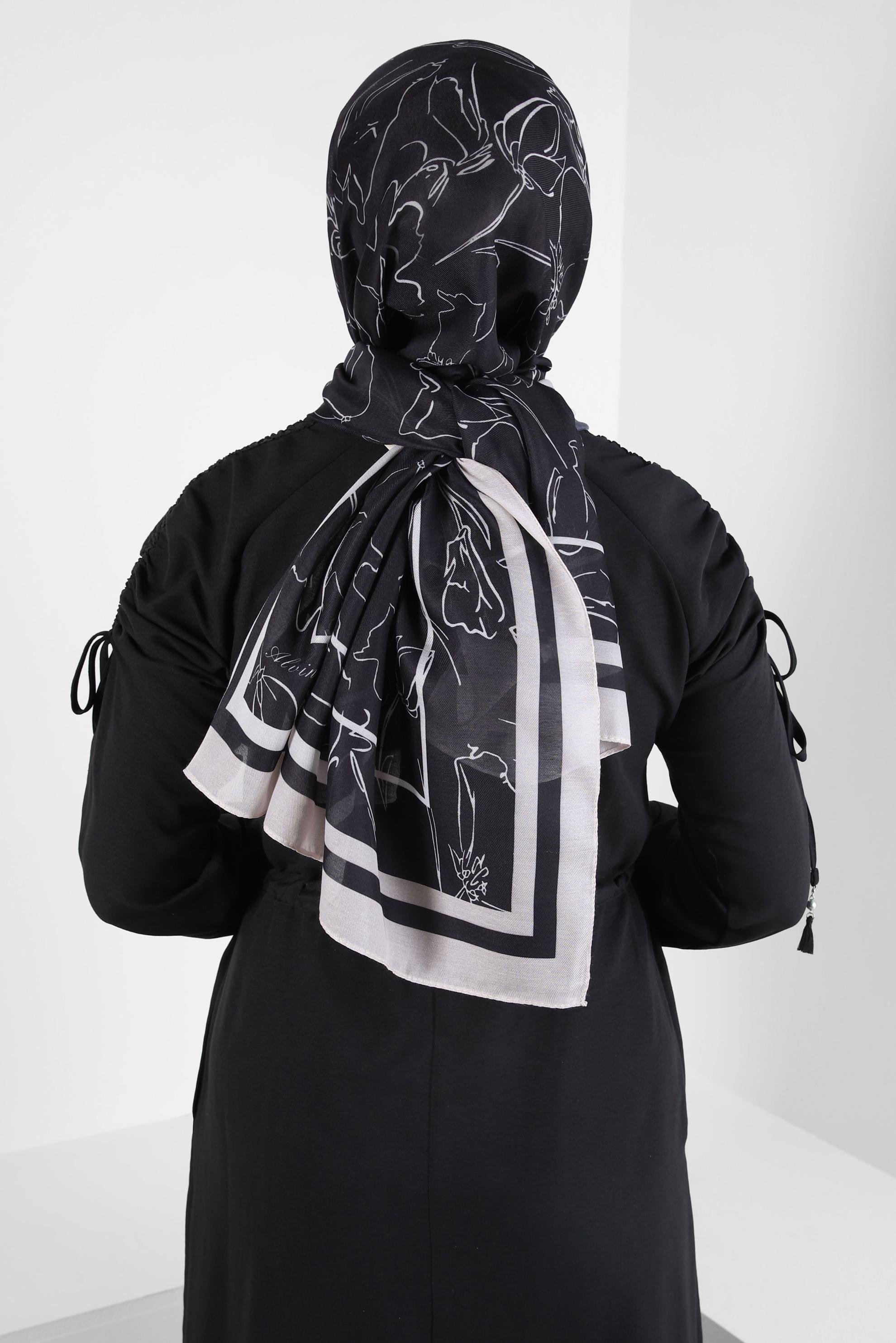 Vêtements hijab NOIR CHÂLE À MOTIFS ALVINA 8407