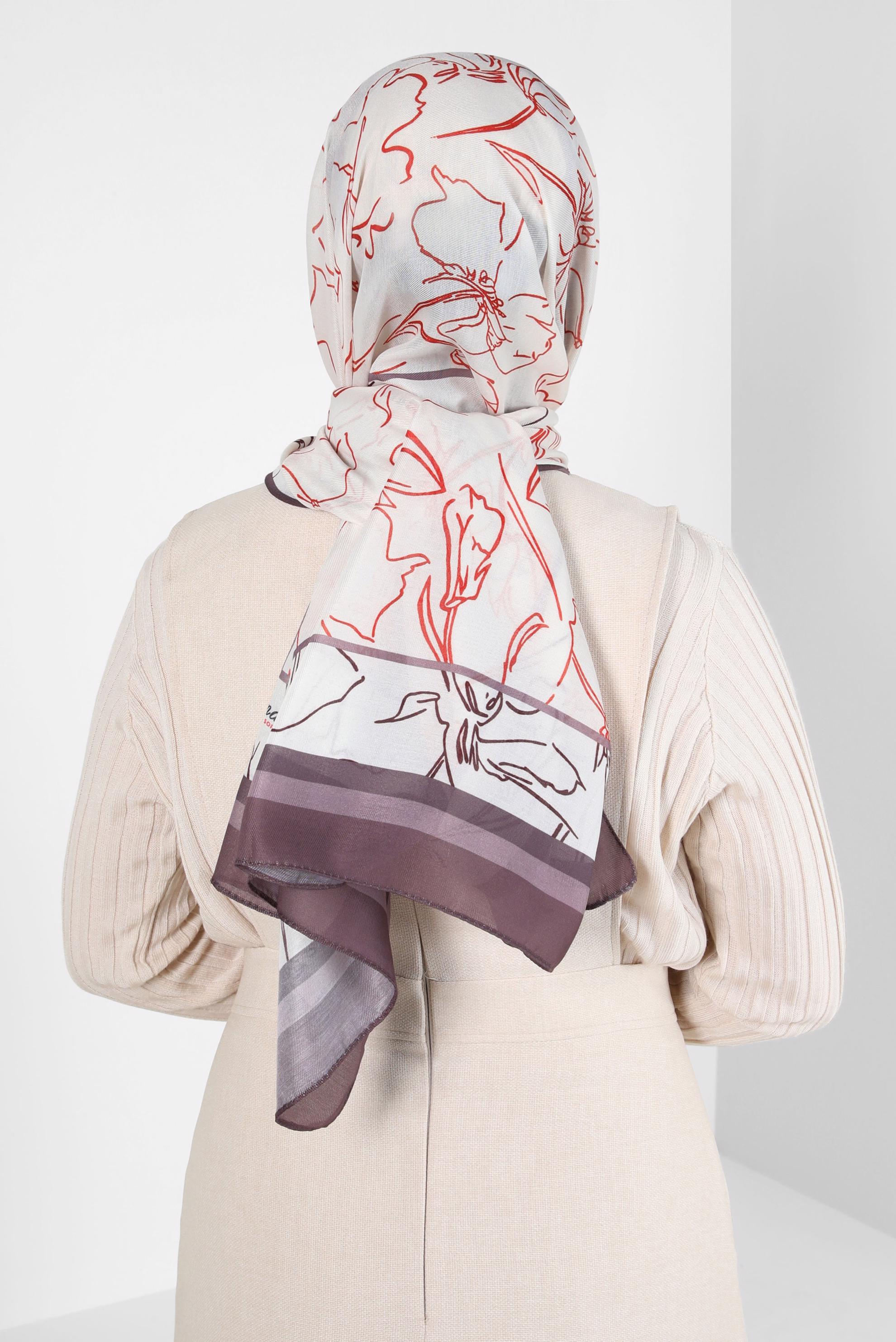 Tesettür giyim VİZON ALVİNA ÇİÇEK DESEN SOFT ŞAL 8407