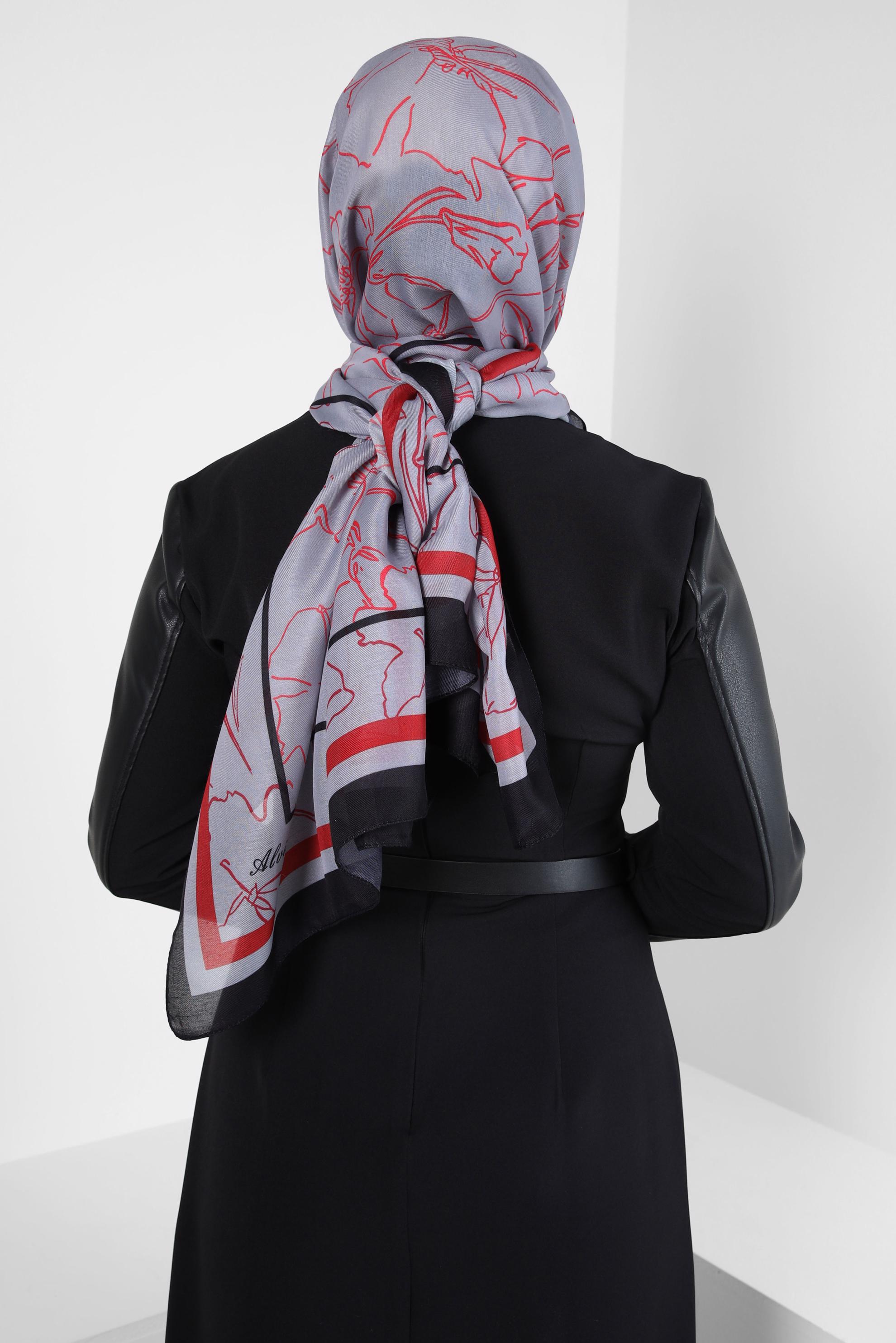 Tesettür giyim GRİ ALVİNA ÇİÇEK DESEN SOFT ŞAL 8407