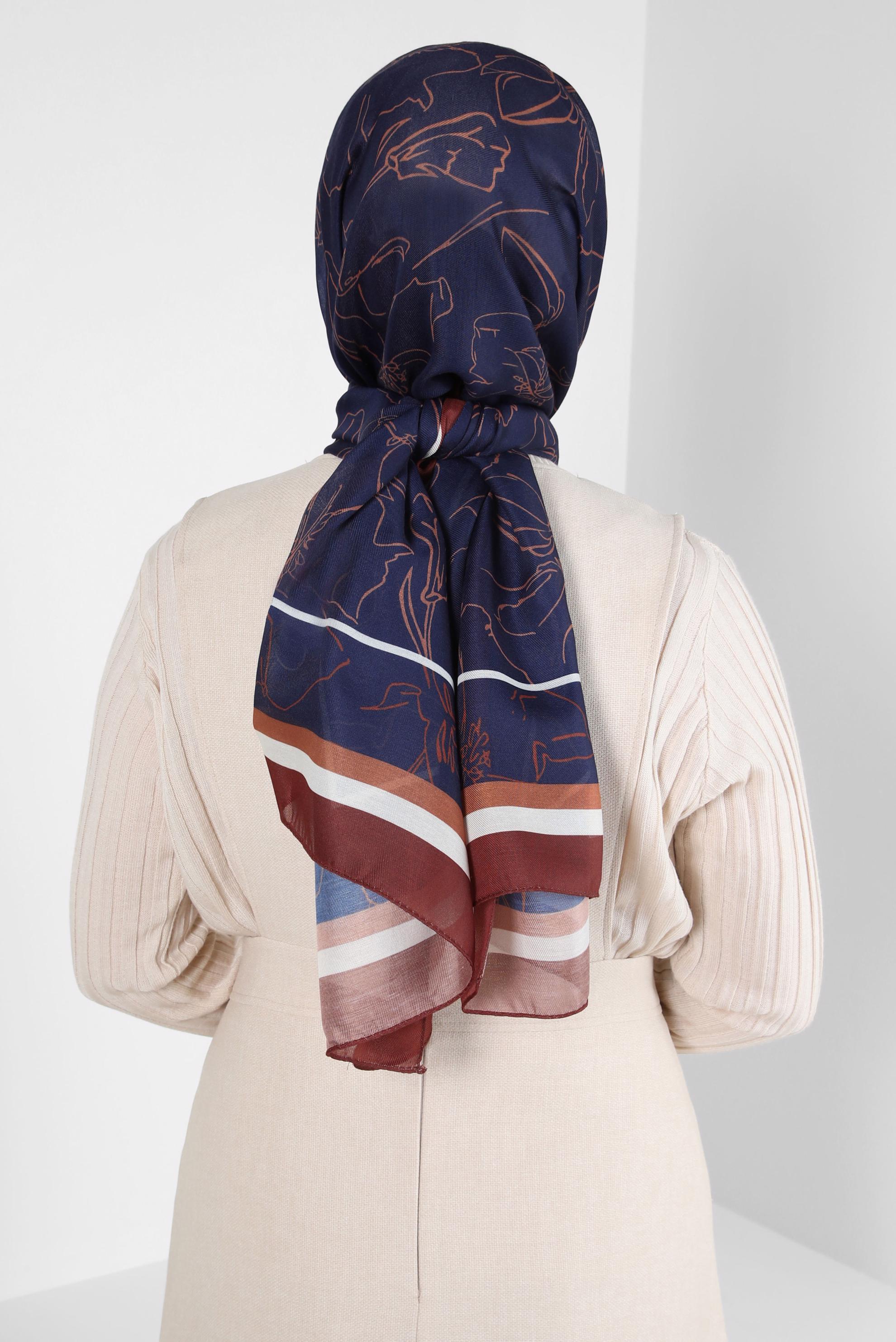 Tesettür giyim LACİVERT ALVİNA ÇİÇEK DESEN SOFT ŞAL 8407