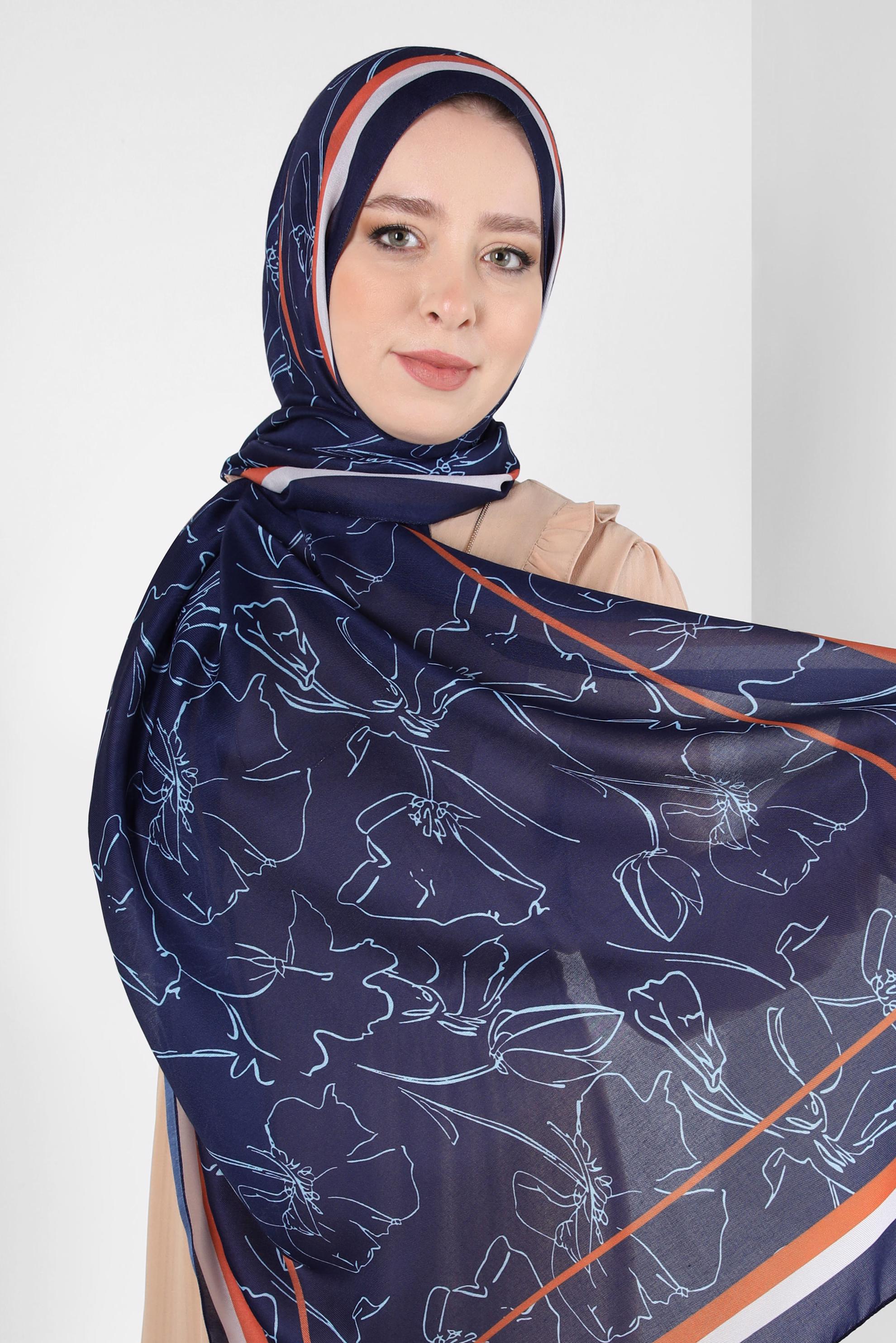 Vêtements hijab BLEU MARINE CHÂLE À MOTIFS ALVINA 8407