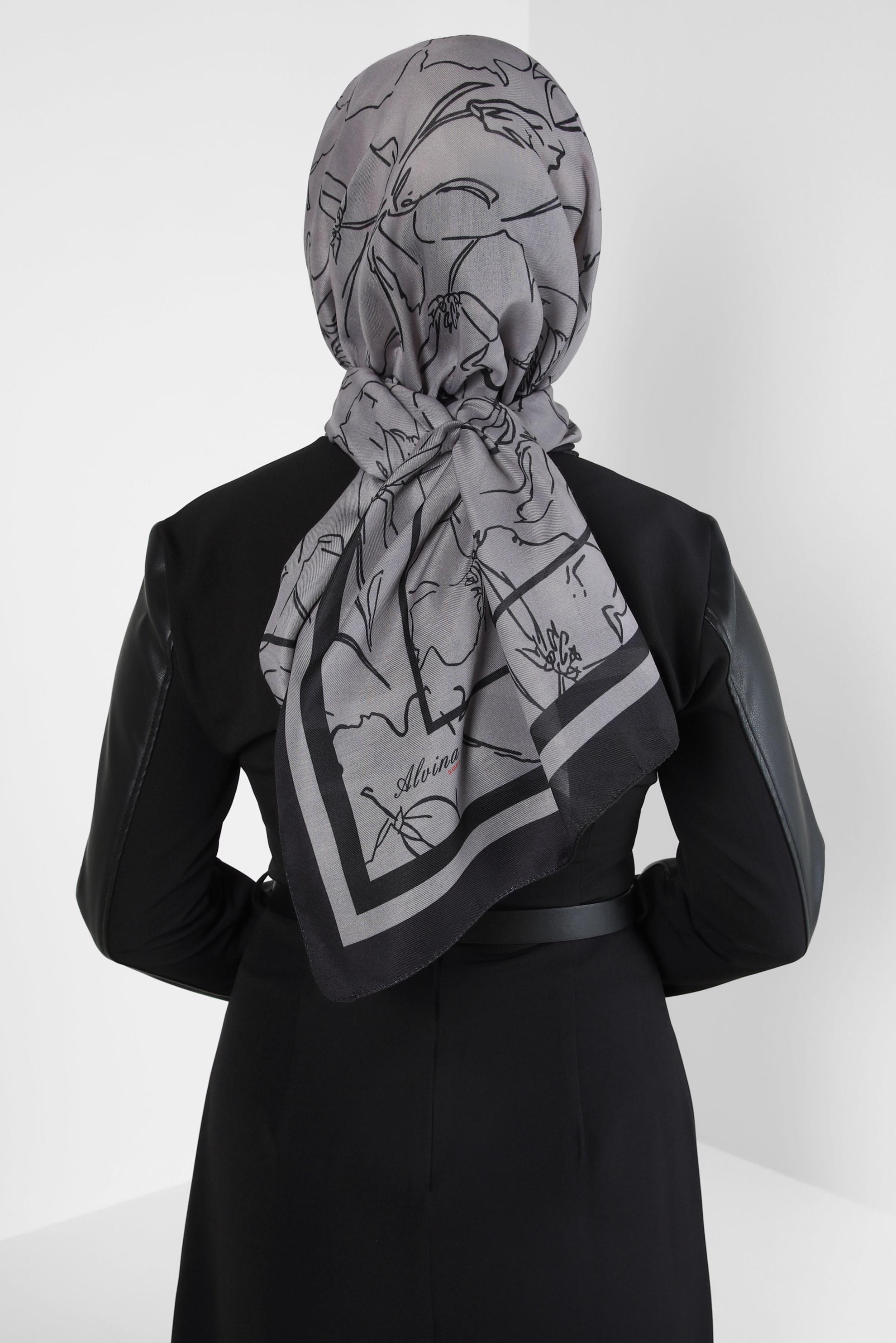 Tesettür giyim VİZON ALVİNA ÇİÇEK DESEN SOFT ŞAL 8407