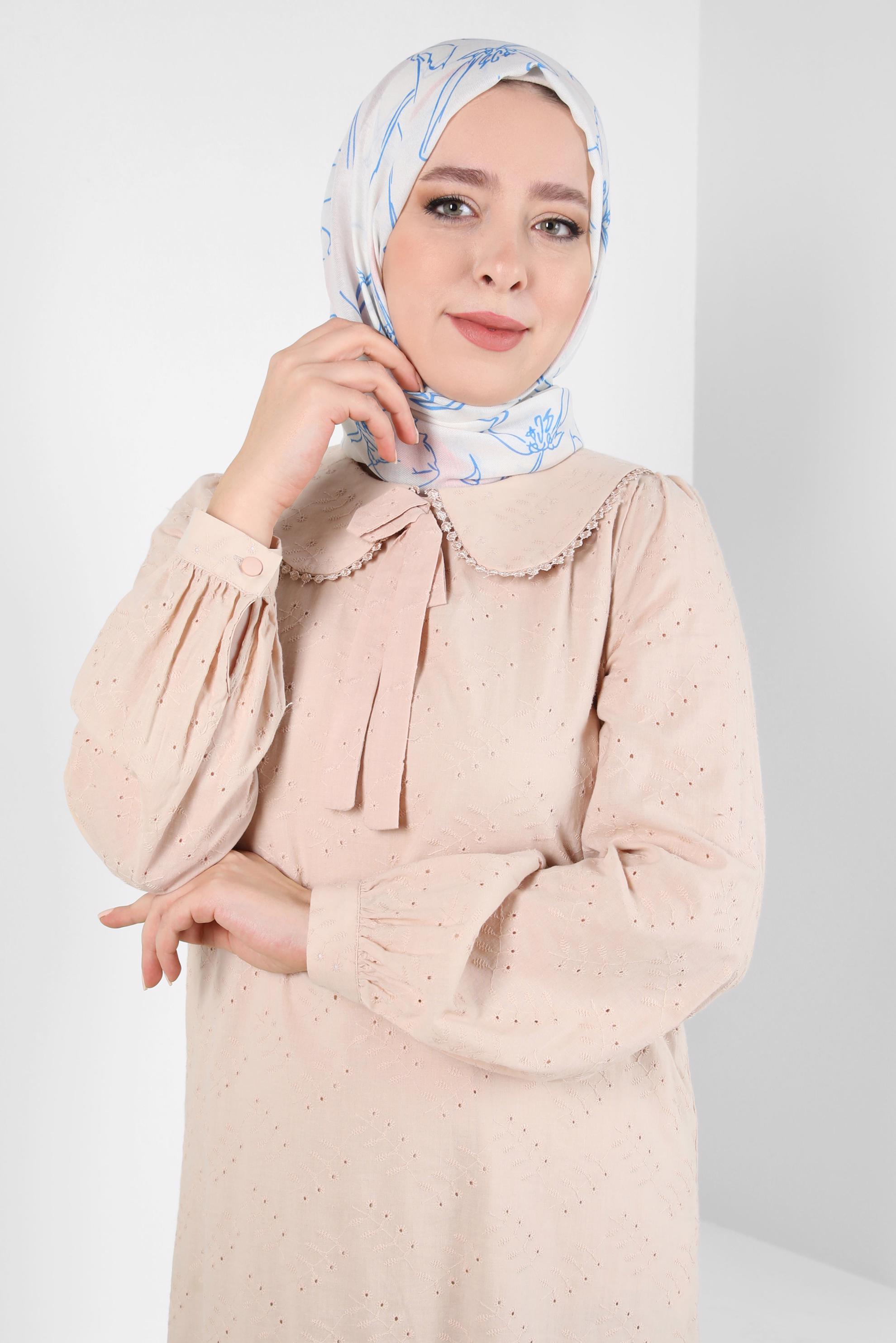 Tesettür giyim EKRU ALVİNA ÇİÇEK DESEN SOFT ŞAL 8407