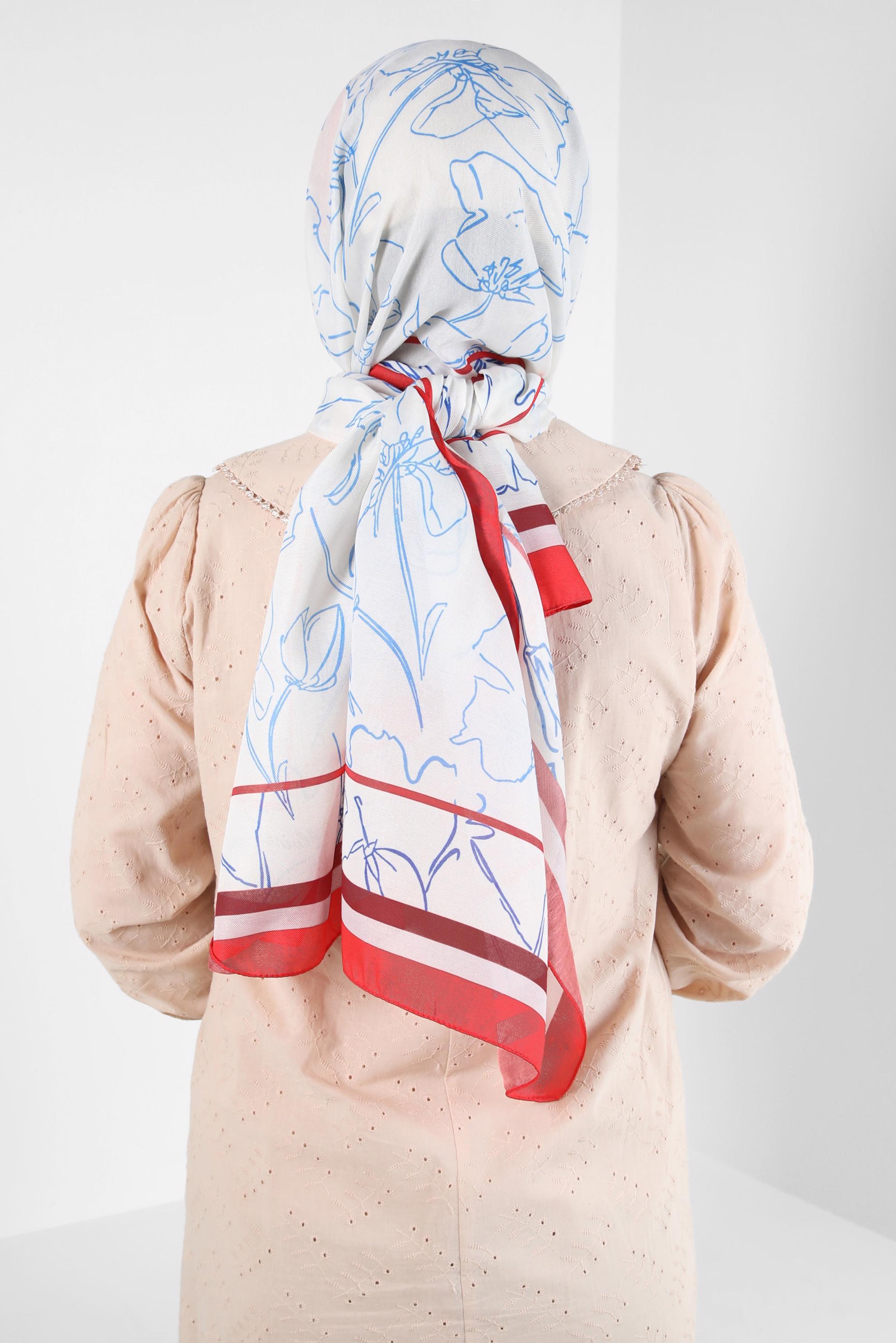 Tesettür giyim EKRU ALVİNA ÇİÇEK DESEN SOFT ŞAL 8407