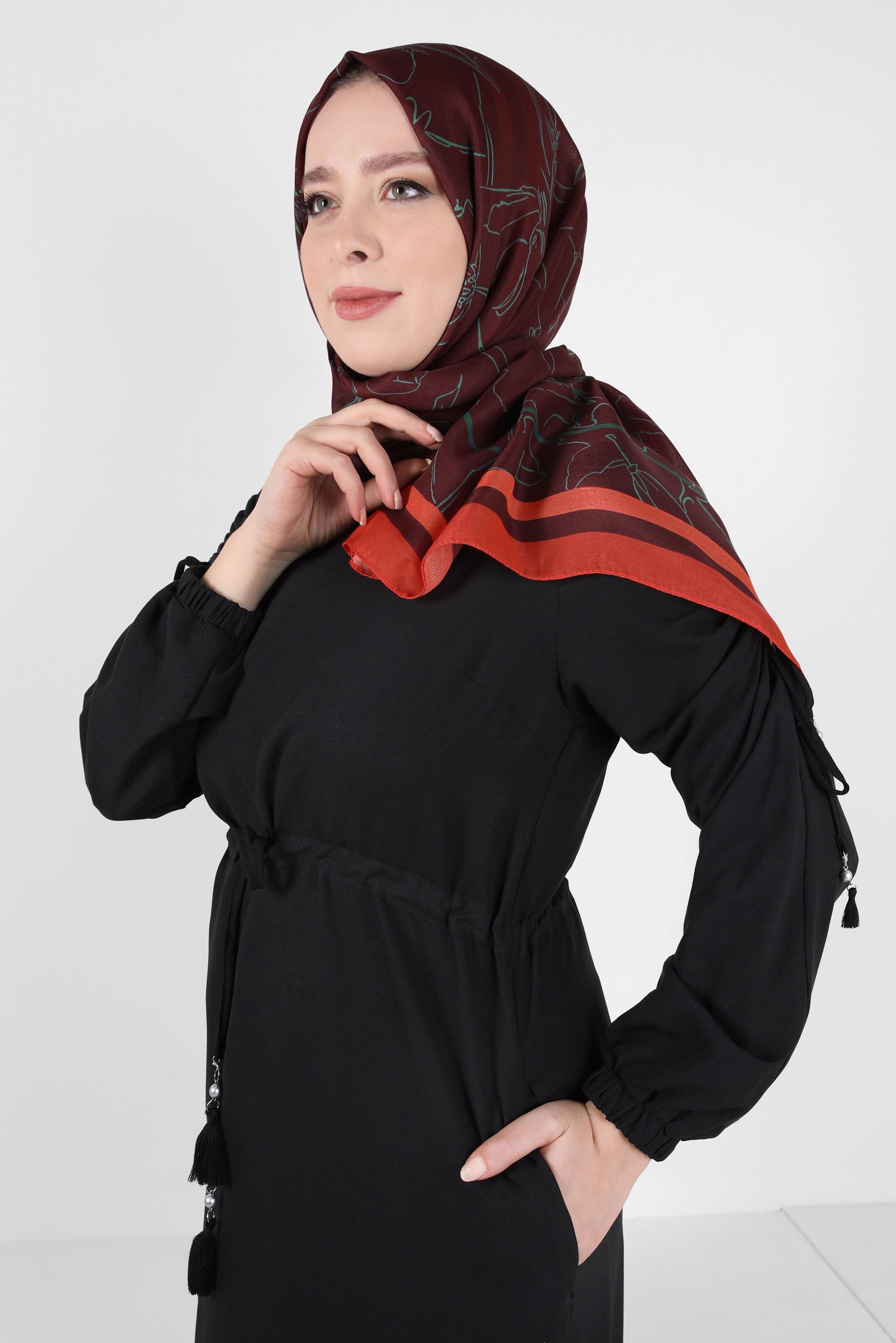 Tesettür giyim BORDO ALVİNA ÇİÇEK DESEN SOFT ŞAL 8407