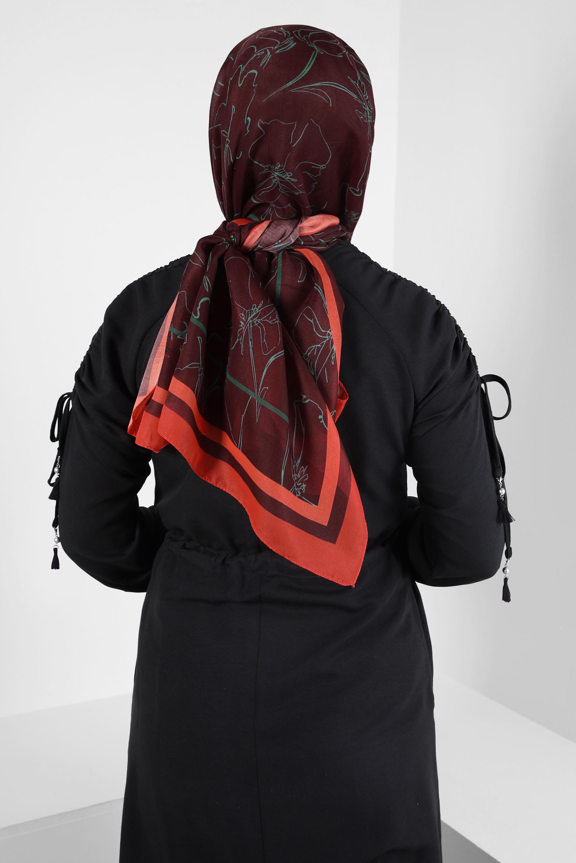 Tesettür giyim BORDO ALVİNA ÇİÇEK DESEN SOFT ŞAL 8407