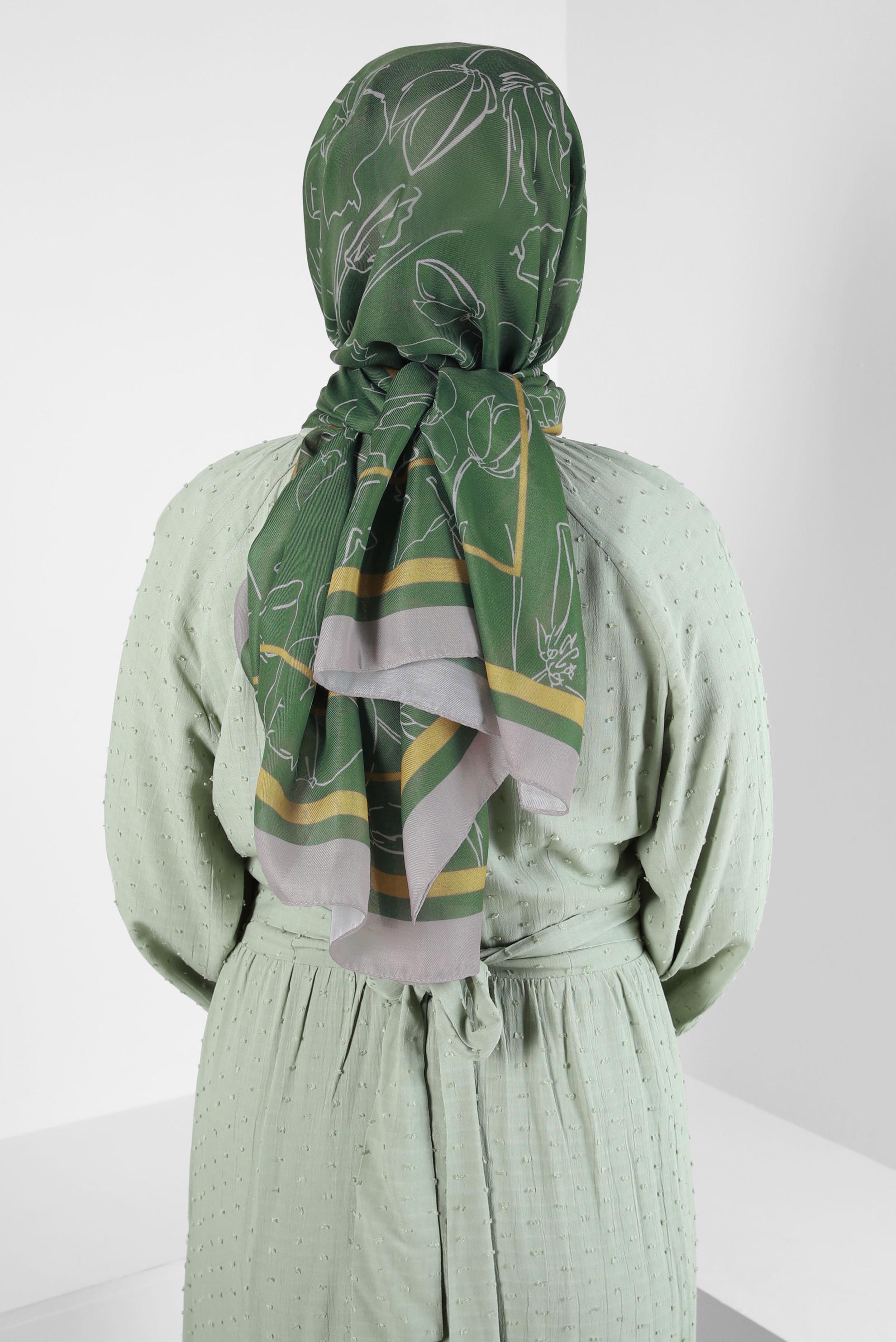 Tesettür giyim HAKİ ALVİNA ÇİÇEK DESEN SOFT ŞAL 8407