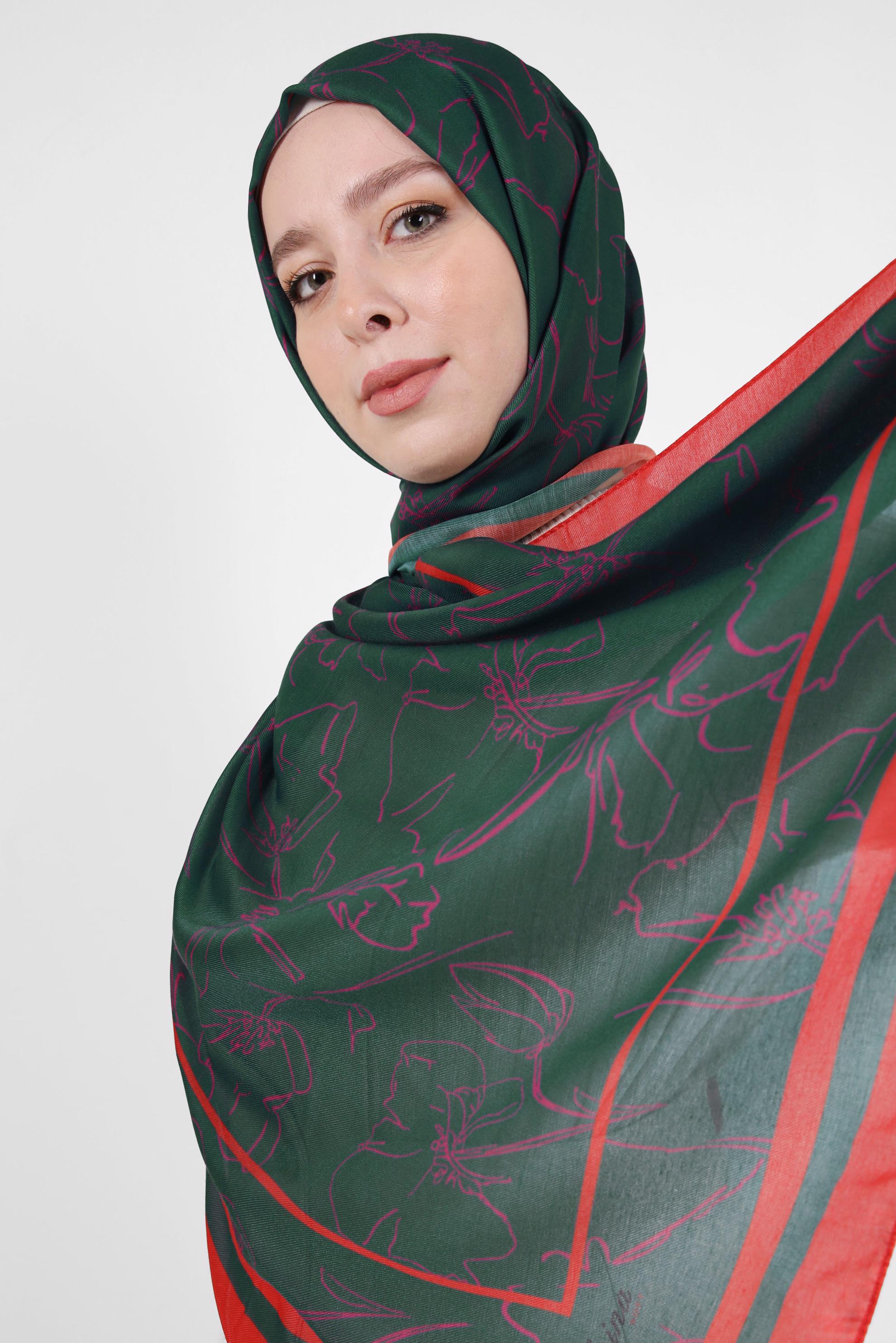 Tesettür giyim KIRMIZI ALVİNA ÇİÇEK DESEN SOFT ŞAL 8407