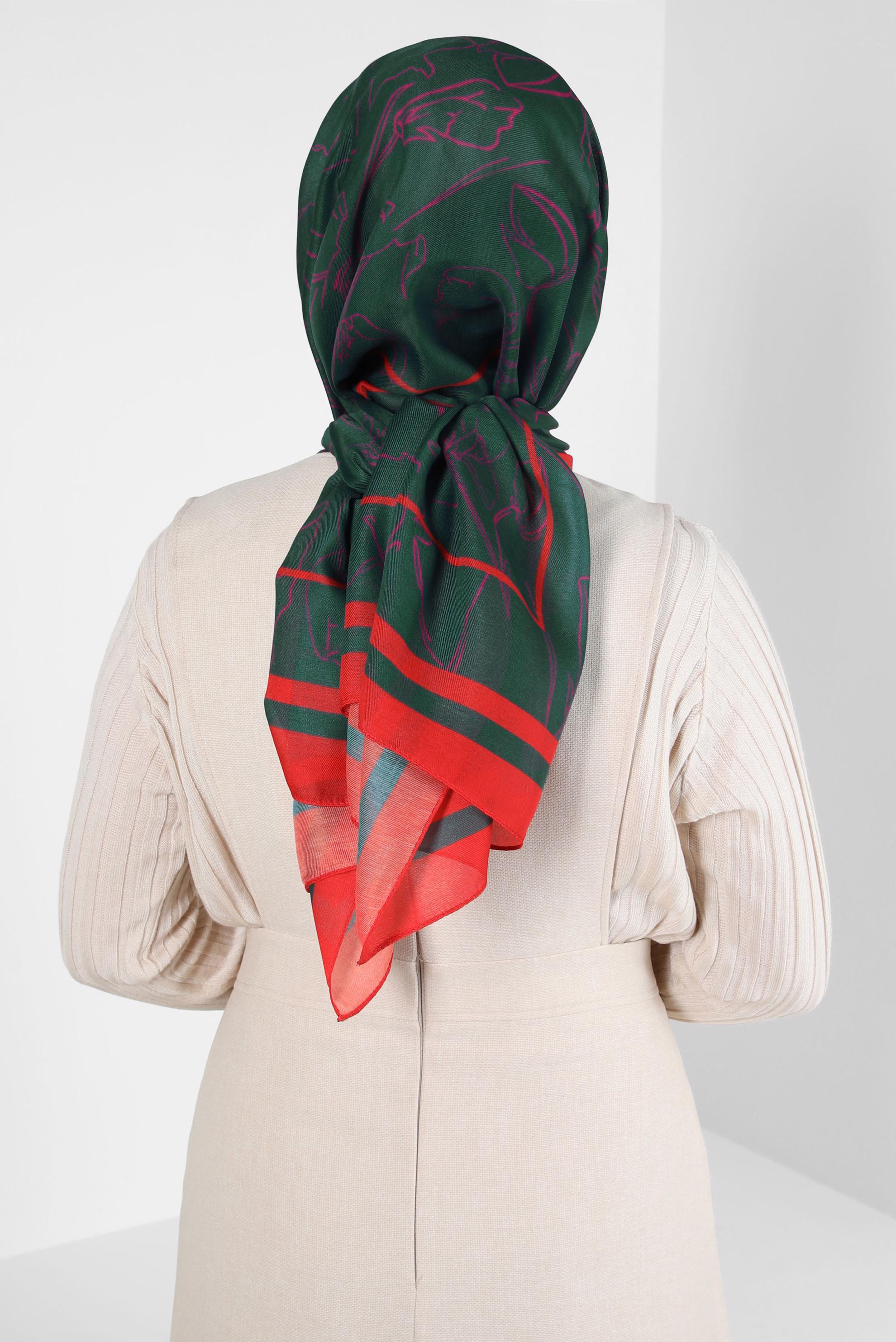 Tesettür giyim KIRMIZI ALVİNA ÇİÇEK DESEN SOFT ŞAL 8407