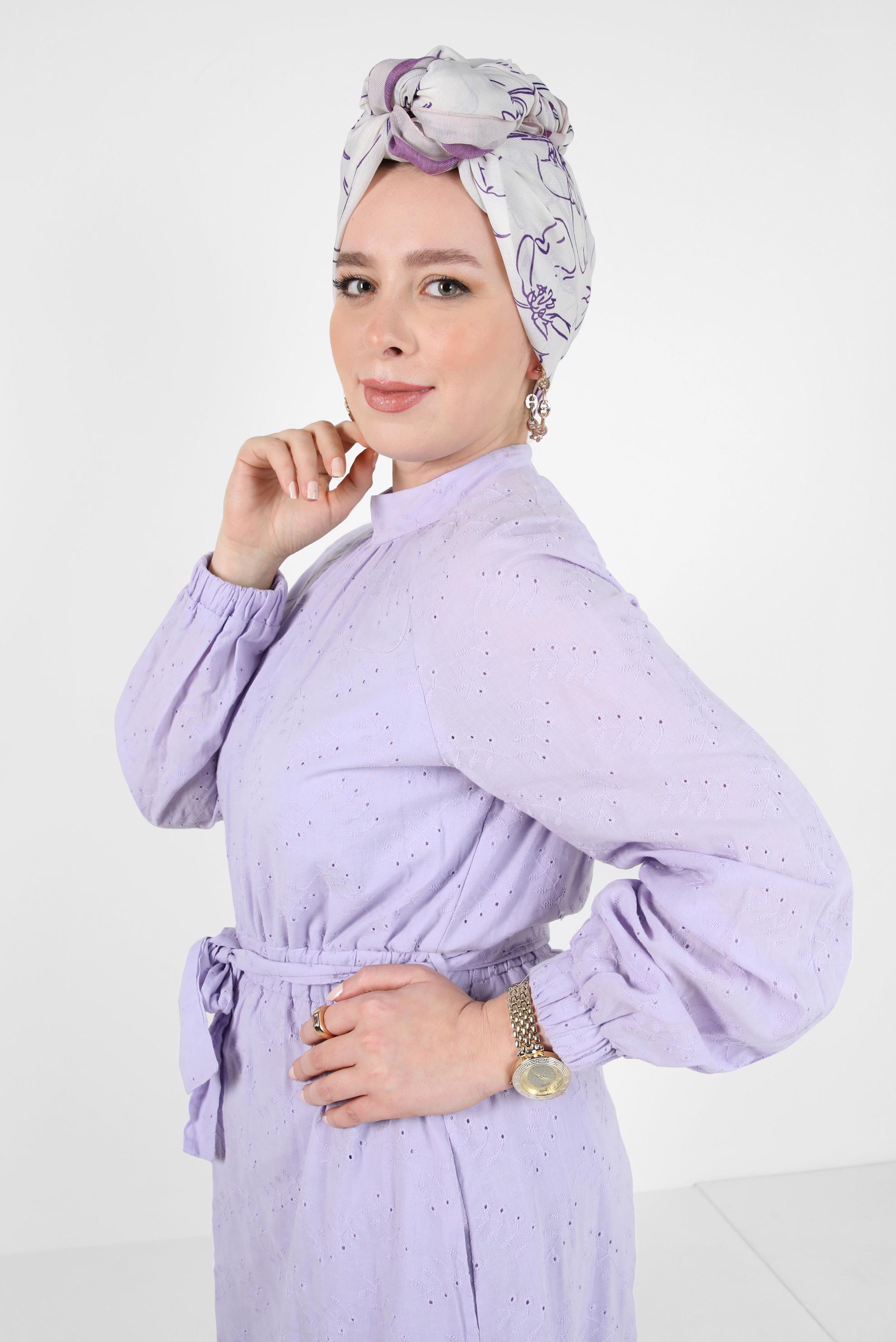 Tesettür giyim EKRU ALVİNA ÇİÇEK DESEN SOFT ŞAL 8407