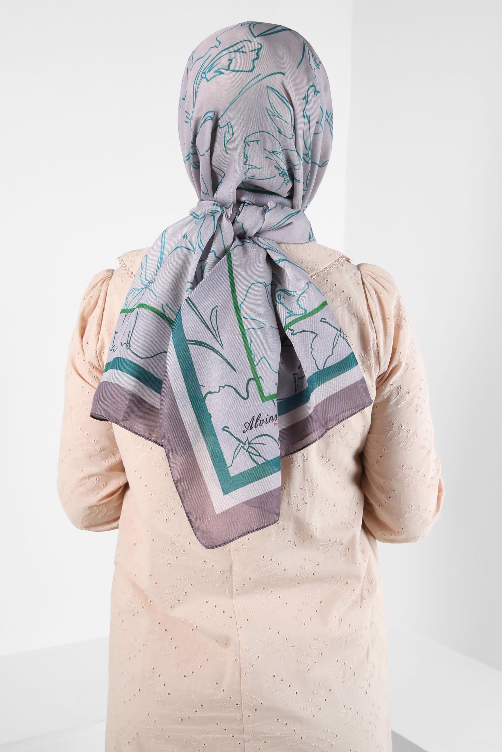 Tesettür giyim YEŞİL ALVİNA ÇİÇEK DESEN SOFT ŞAL 8407