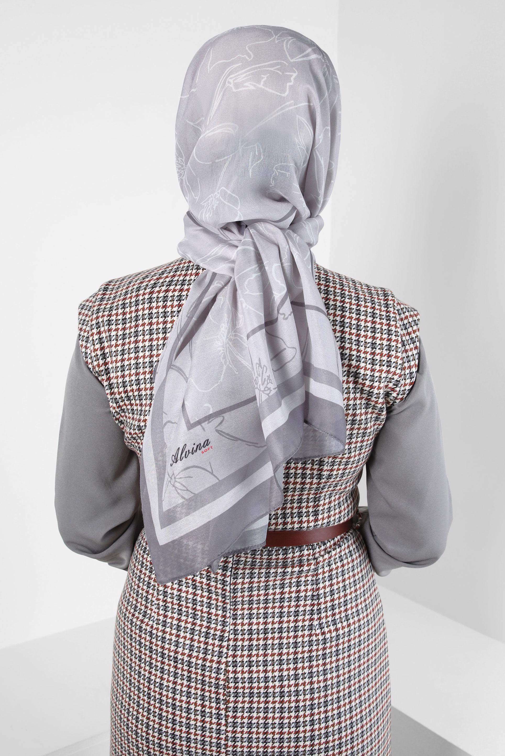 Tesettür giyim GÜMÜŞ ALVİNA ÇİÇEK DESEN SOFT ŞAL 8407