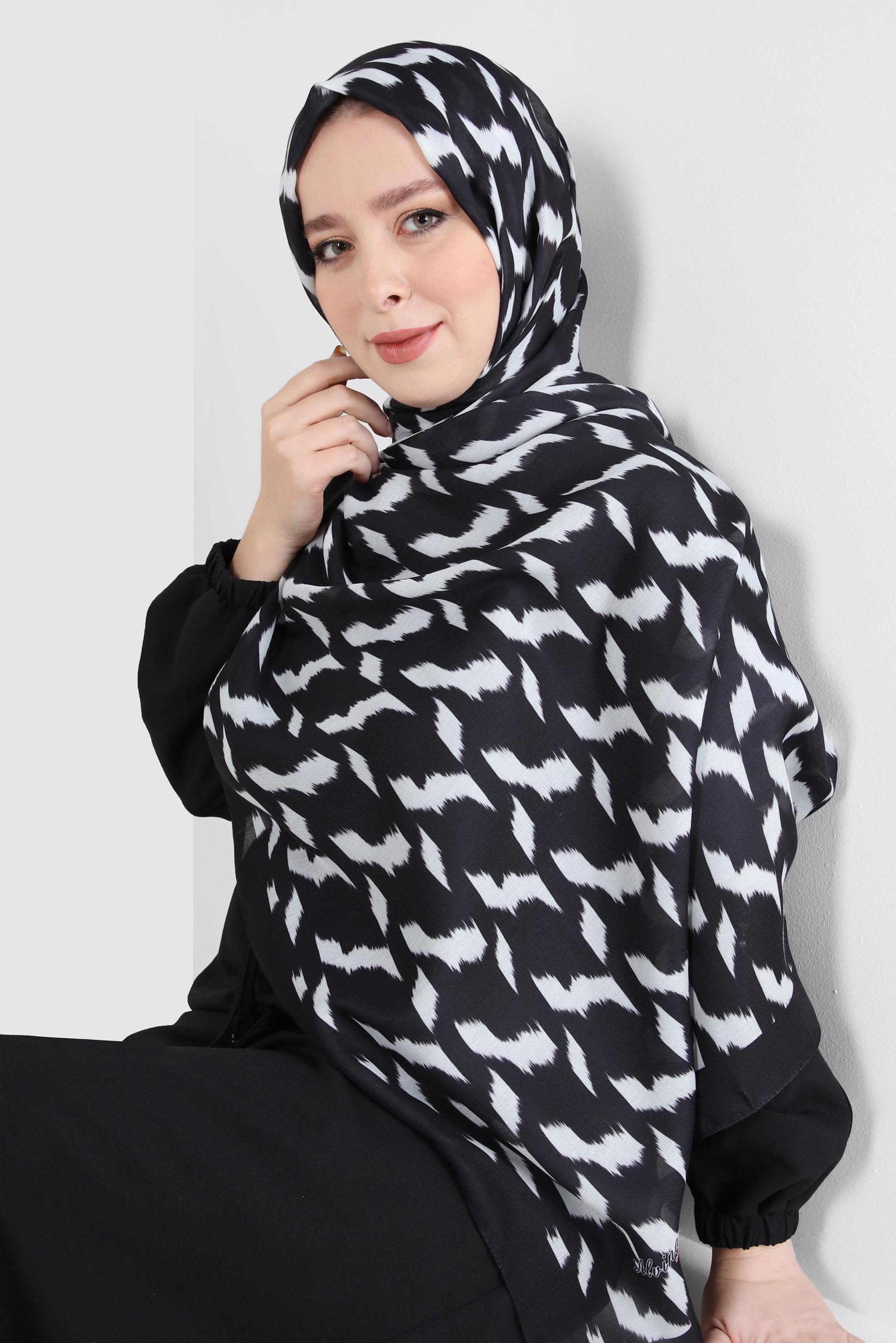 Tesettür giyim SİYAH ALVİNA DESENLİ SOFT ŞAL 8410 