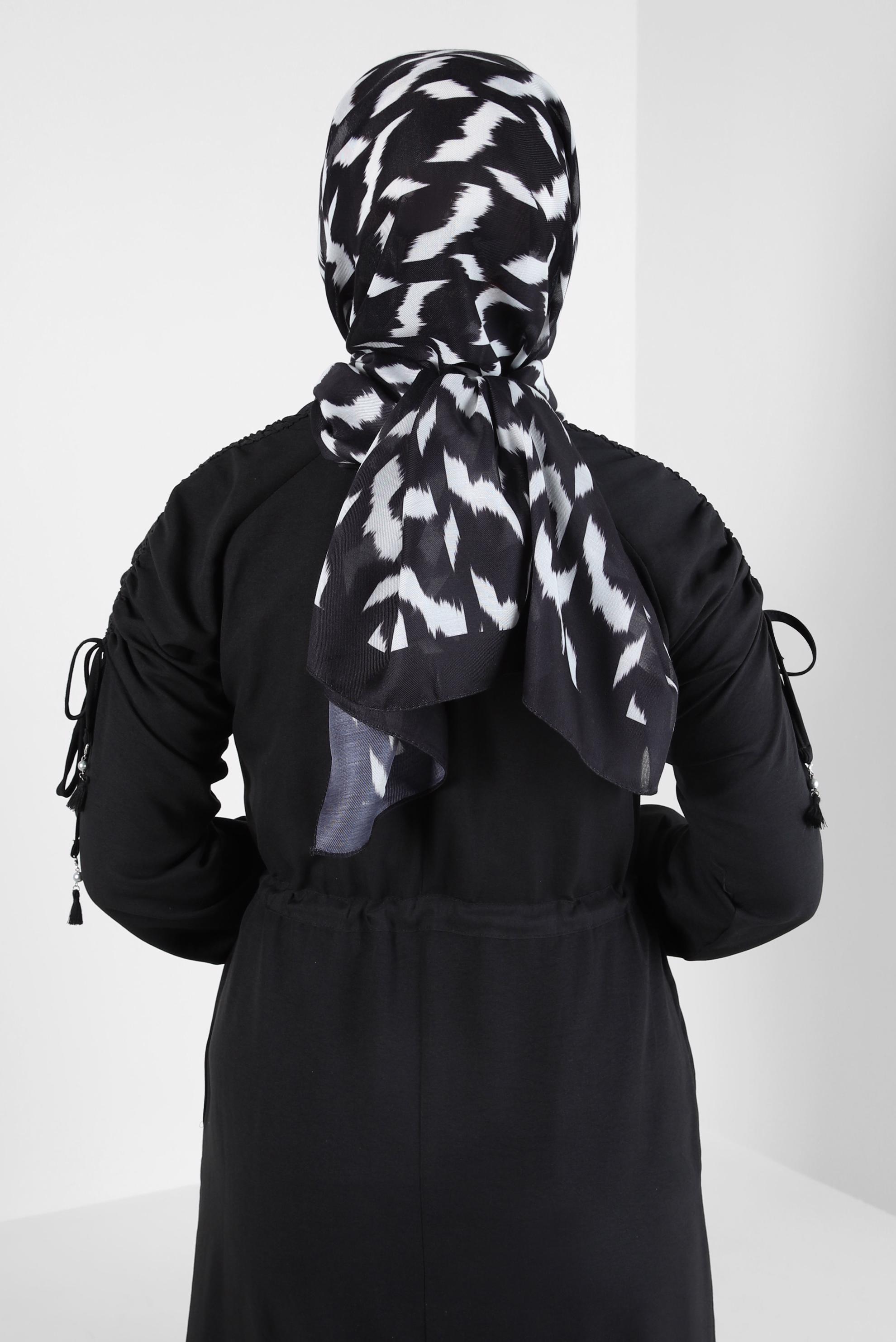 Tesettür giyim SİYAH ALVİNA DESENLİ SOFT ŞAL 8410 