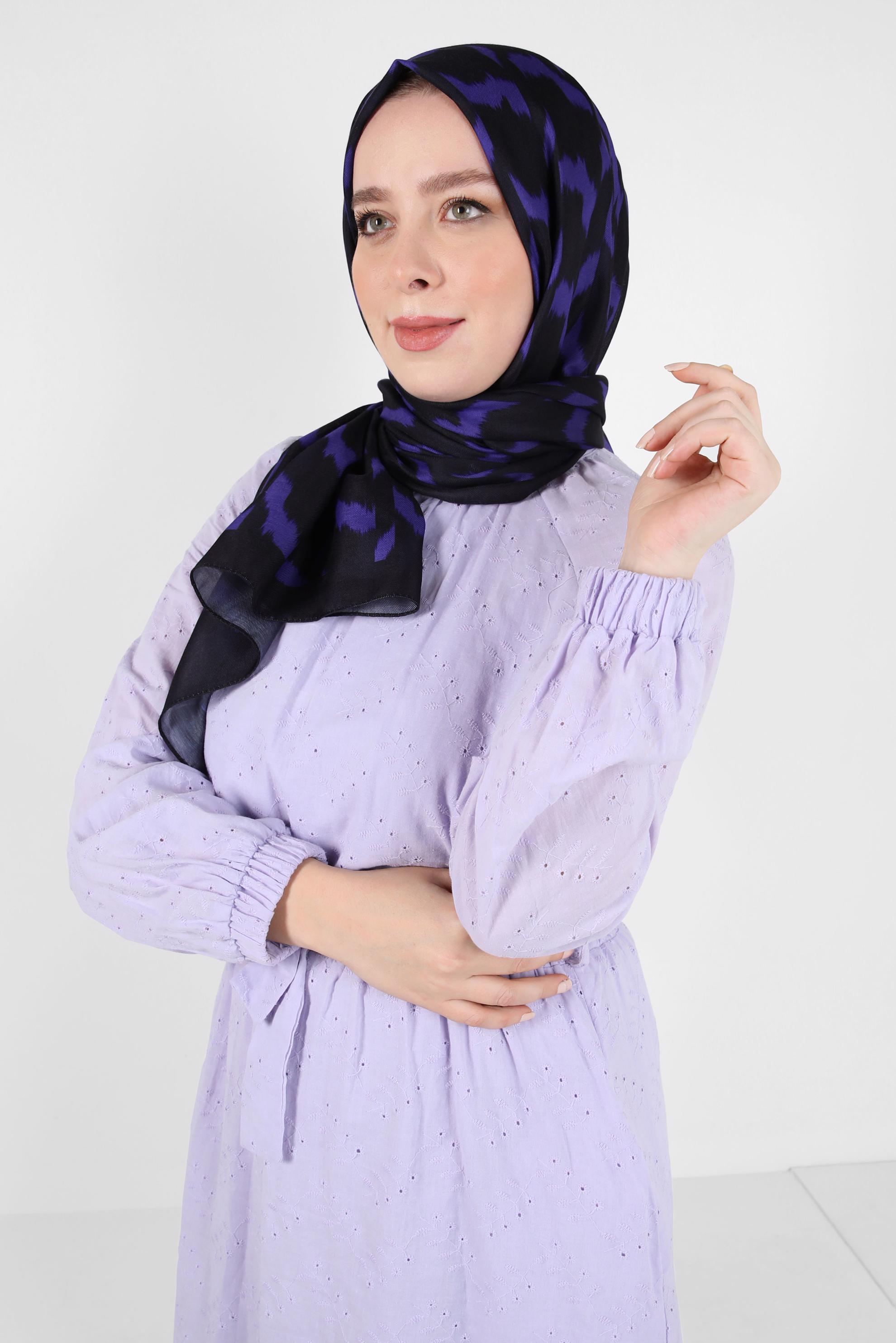 Tesettür giyim SİYAH ALVİNA DESENLİ SOFT ŞAL 8410 