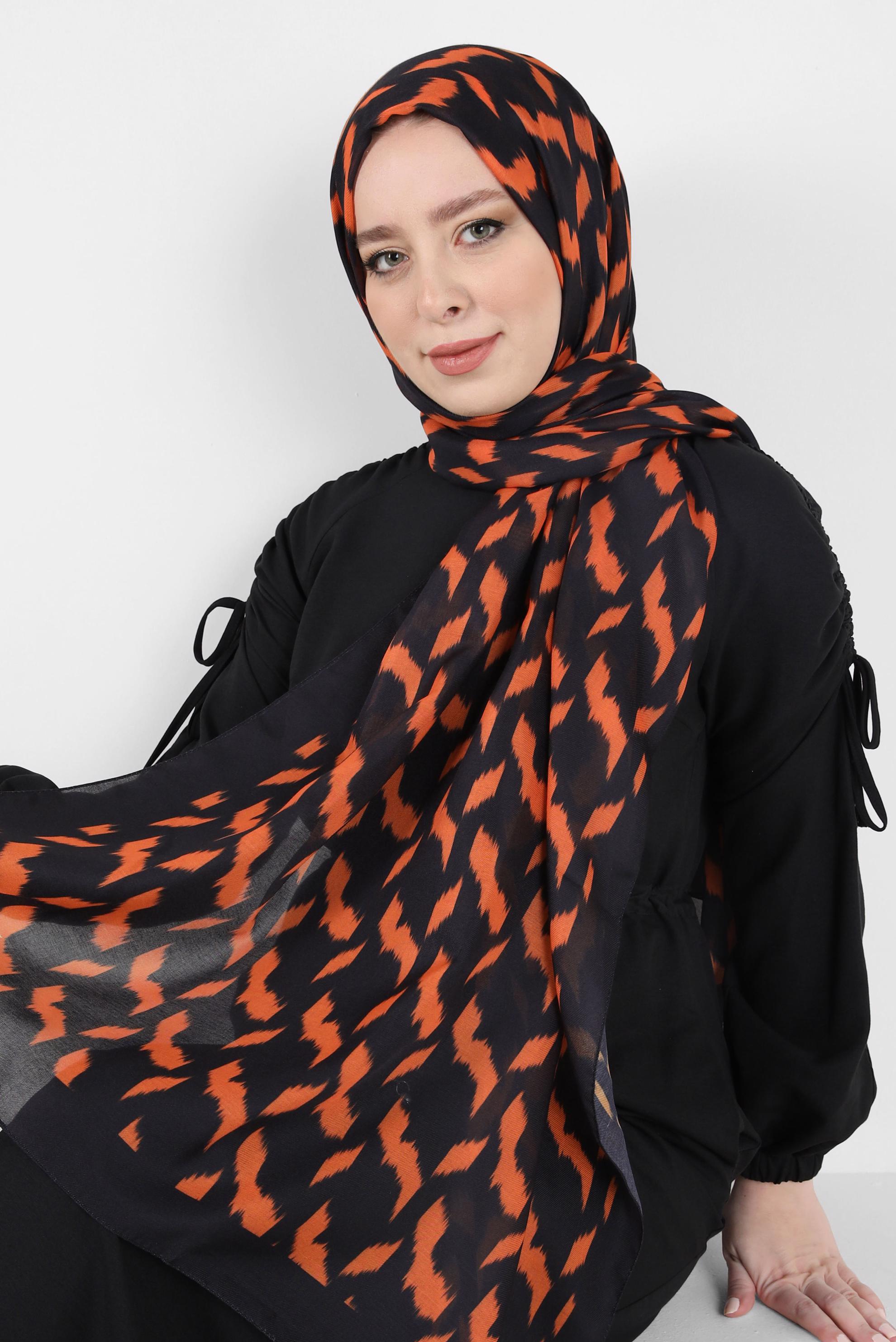 Tesettür giyim SİYAH ALVİNA DESENLİ SOFT ŞAL 8410 