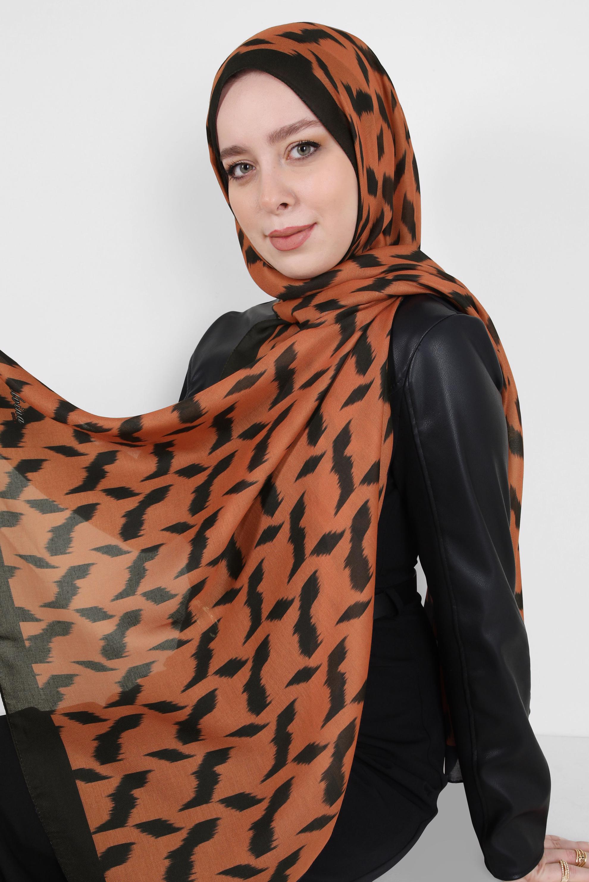 Vêtements hijab NOIR CHÂLE DOUX À MOTIFS ALVINA 8410