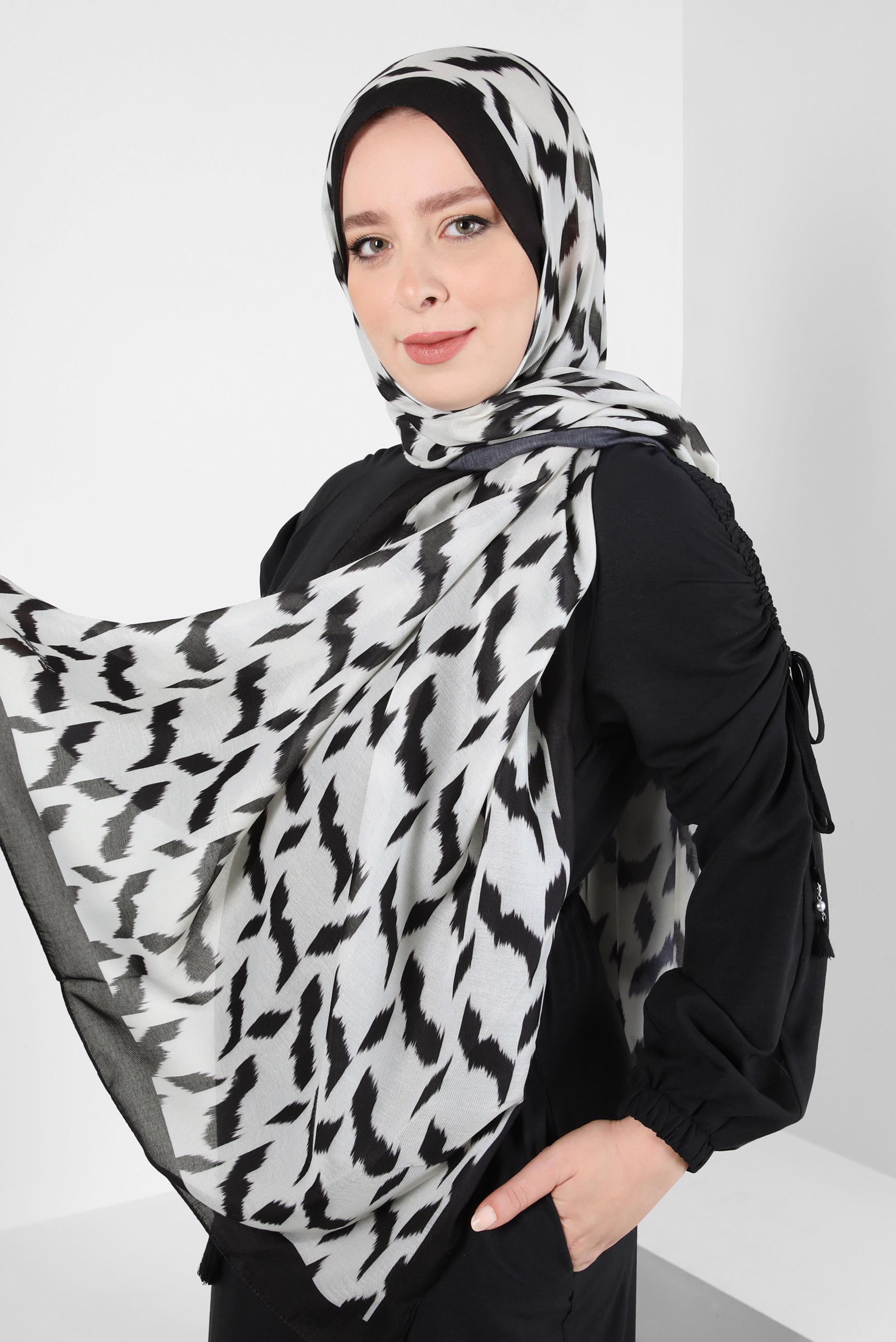 Tesettür giyim BEYAZ ALVİNA DESENLİ SOFT ŞAL 8410 