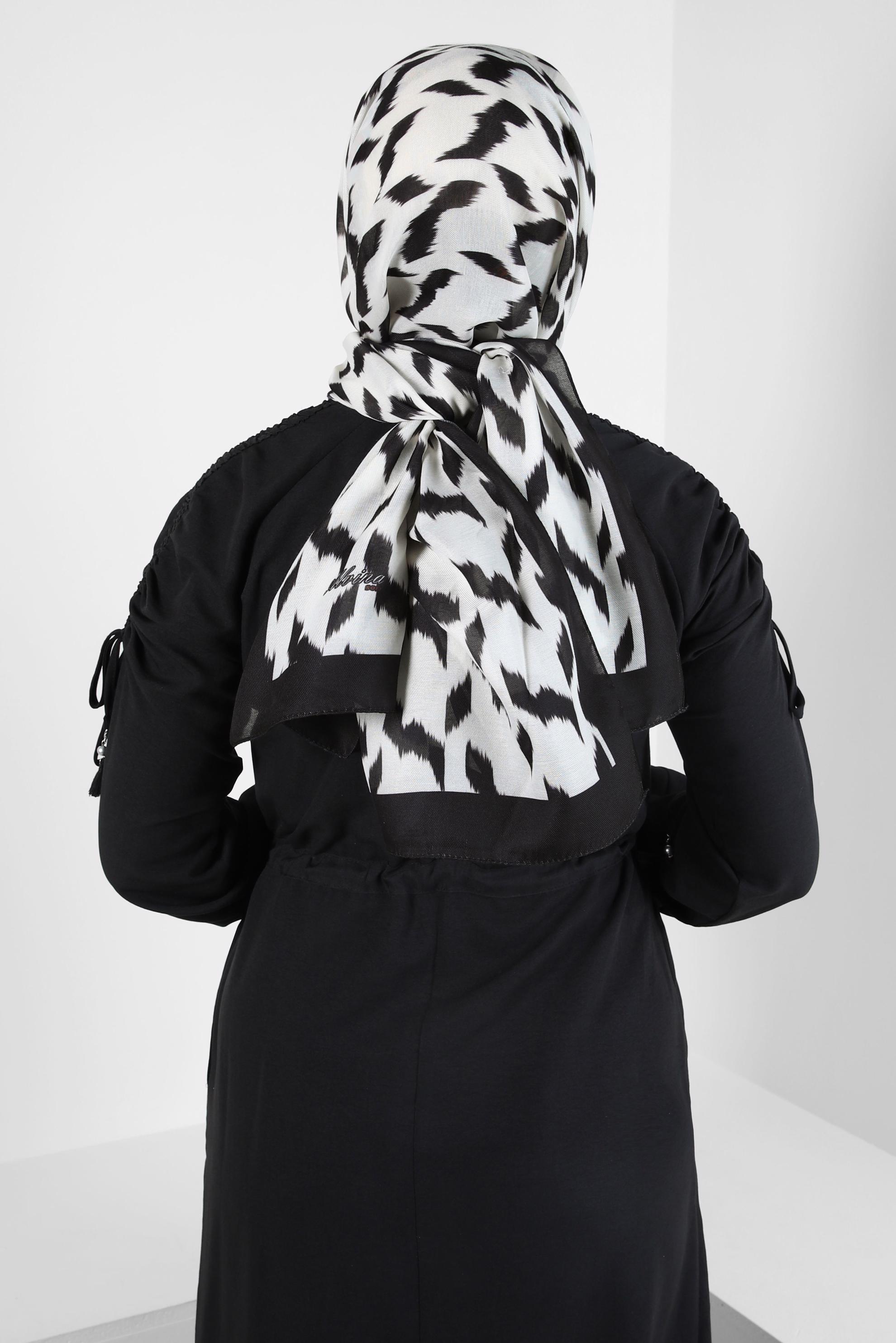 Tesettür giyim BEYAZ ALVİNA DESENLİ SOFT ŞAL 8410 