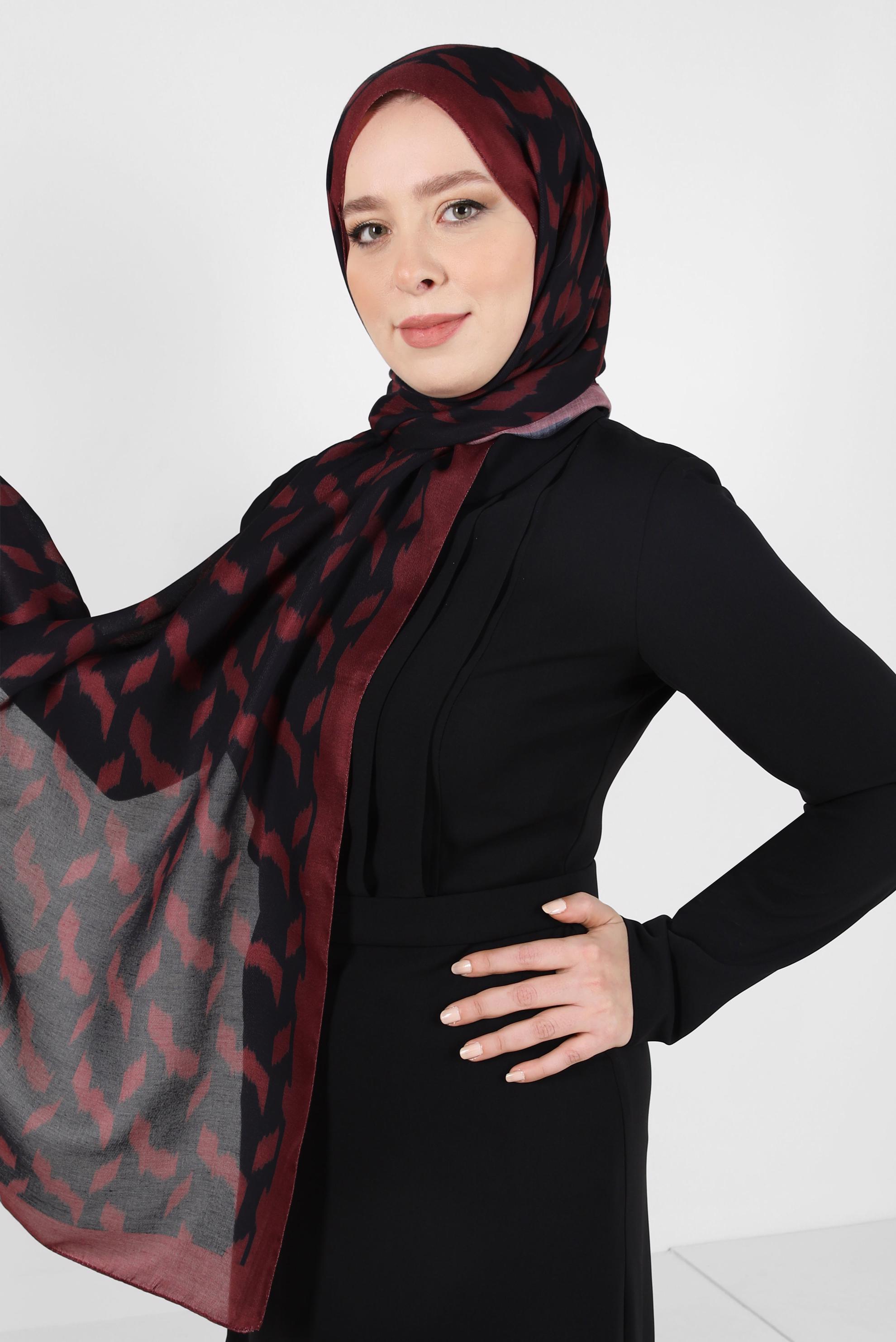 Tesettür giyim BORDO ALVİNA DESENLİ SOFT ŞAL 8410 
