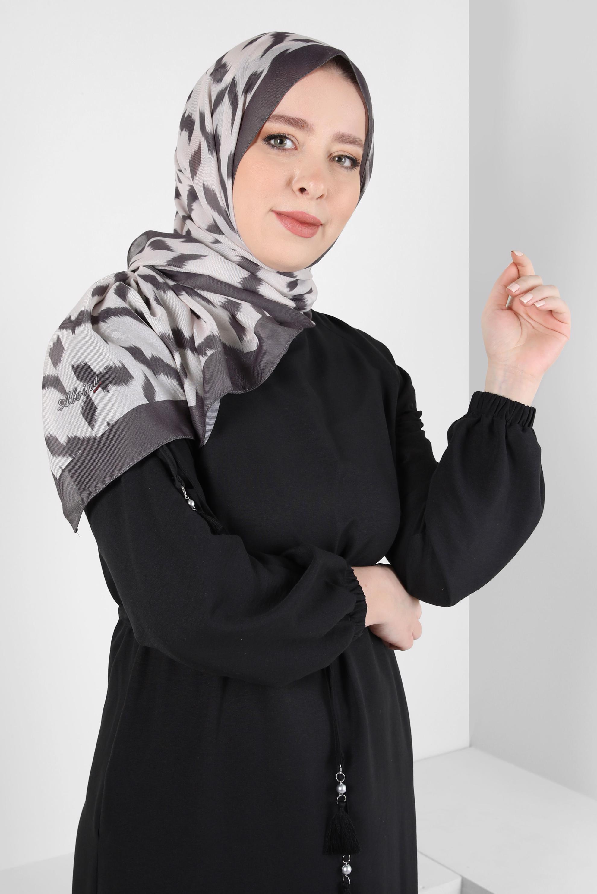 Tesettür giyim GRİ ALVİNA DESENLİ SOFT ŞAL 8410 