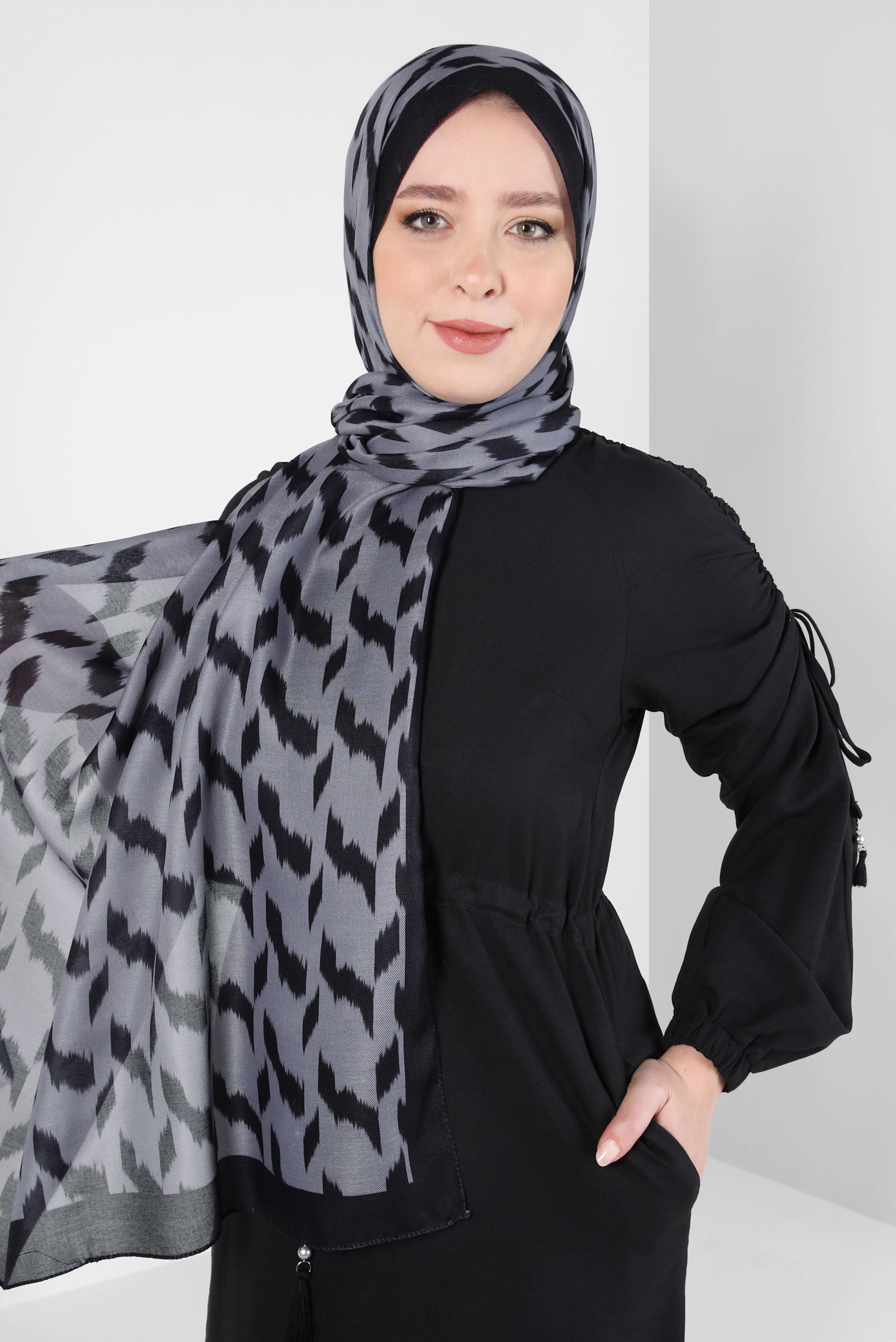 Tesettür giyim GRİ ALVİNA DESENLİ SOFT ŞAL 8410 