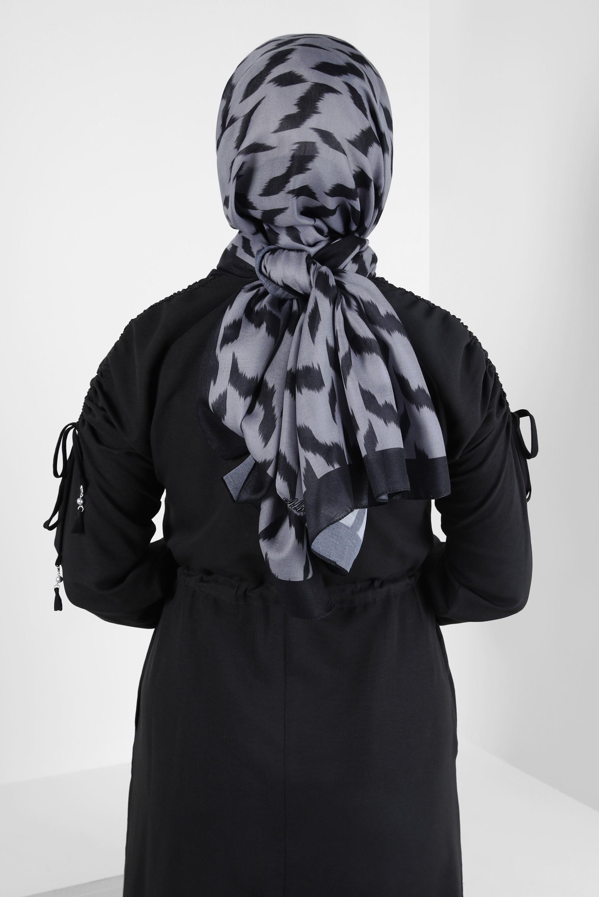 Tesettür giyim GRİ ALVİNA DESENLİ SOFT ŞAL 8410 