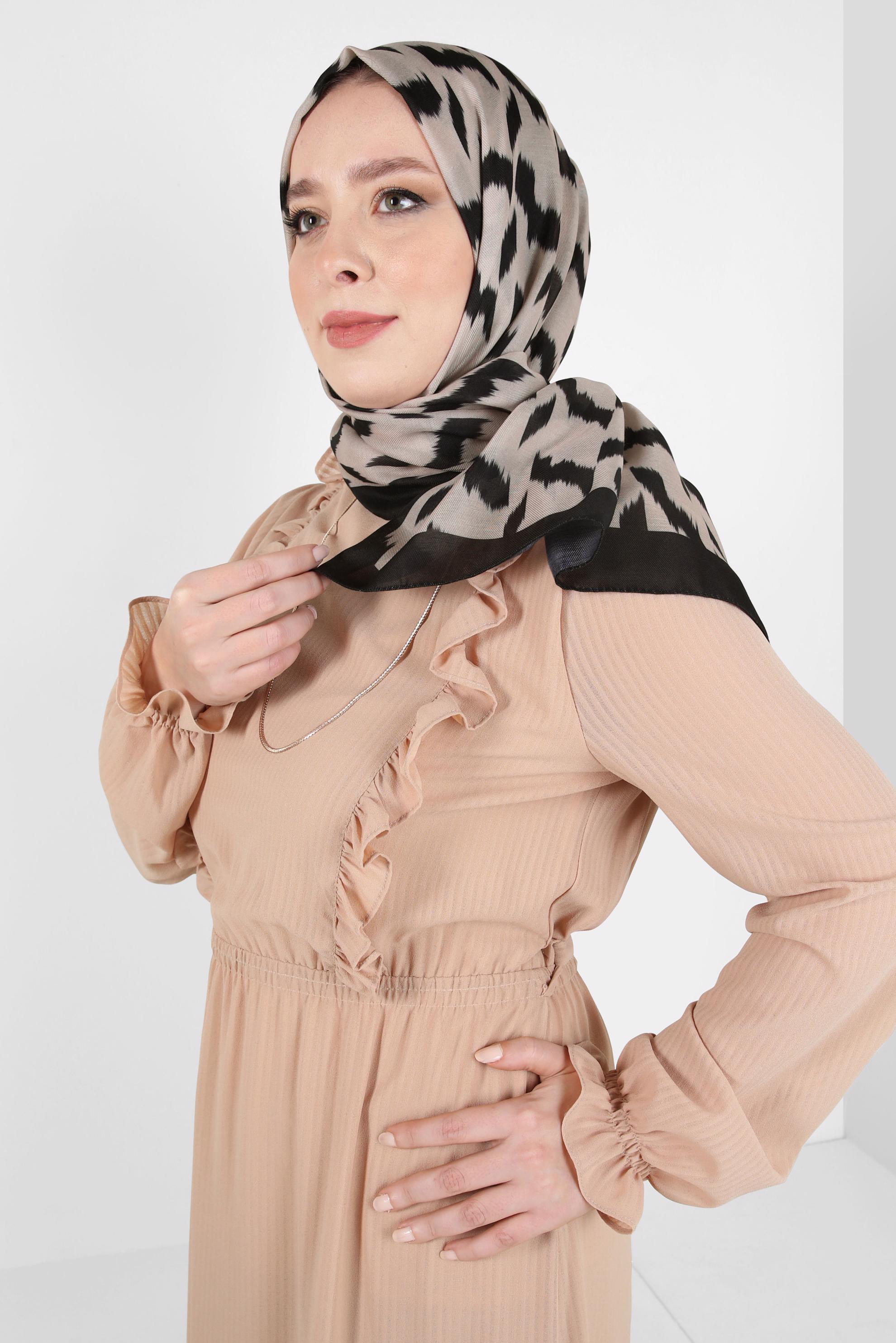 Tesettür giyim VİZON ALVİNA DESENLİ SOFT ŞAL 8410 