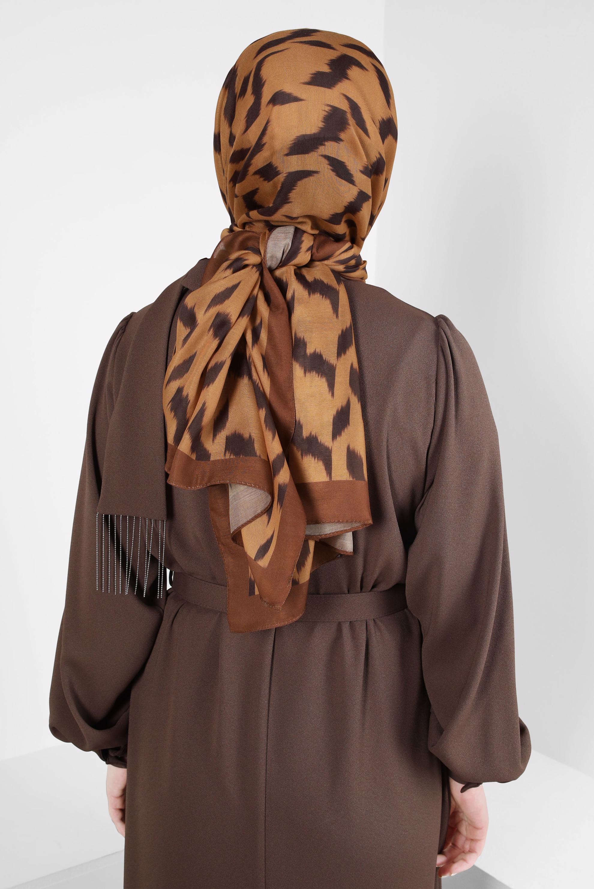 Tesettür giyim TABA ALVİNA DESENLİ SOFT ŞAL 8410 