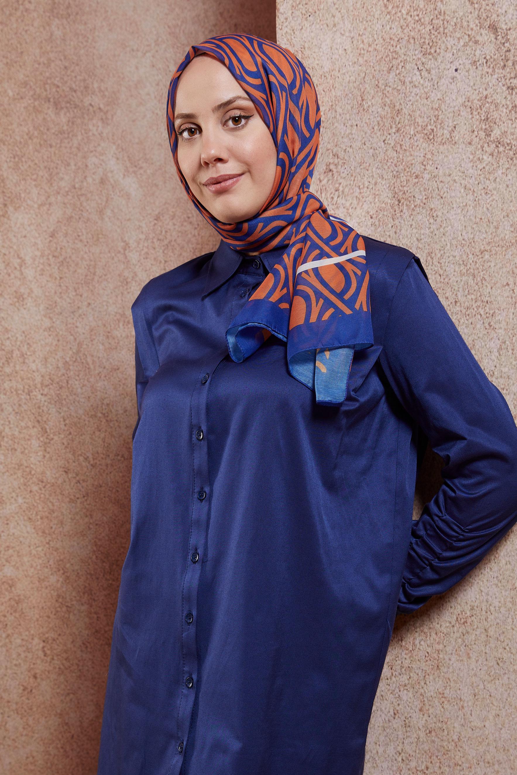 Tesettür giyim TURUNCU ALVİNA DESENLİ ŞAL 8415