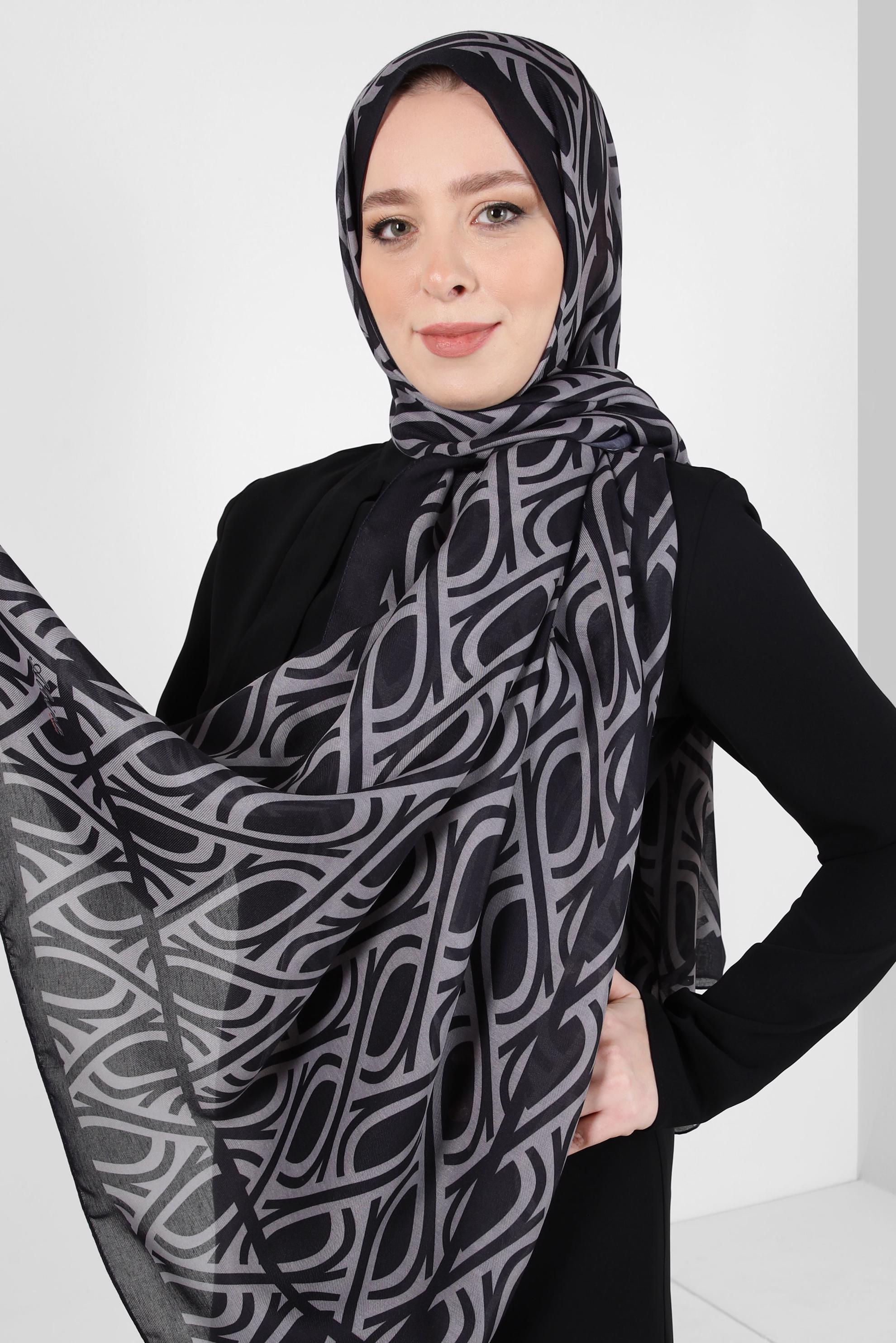 Tesettür giyim GRİ ALVİNA DESENLİ ŞAL 8415