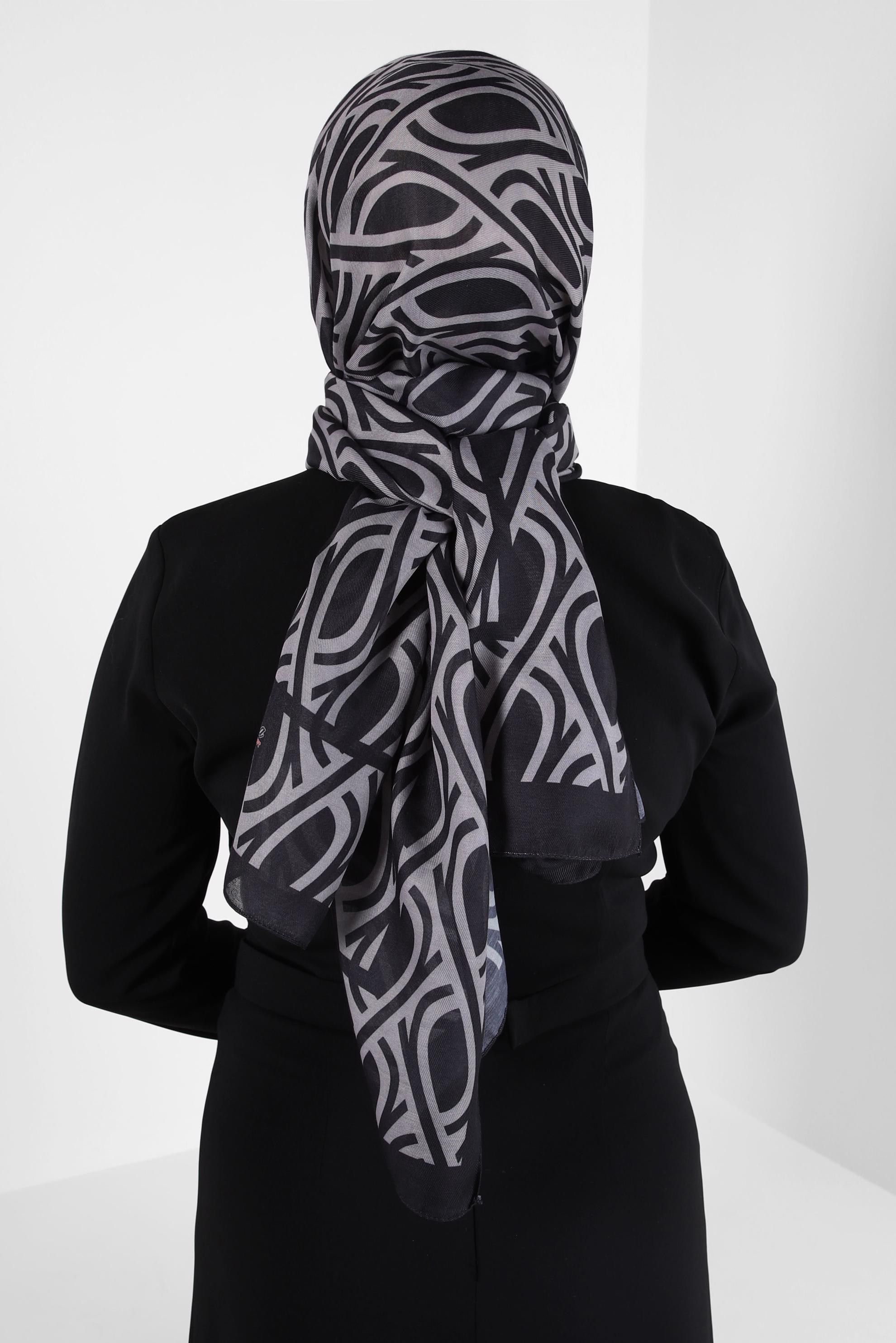 Tesettür giyim GRİ ALVİNA DESENLİ ŞAL 8415