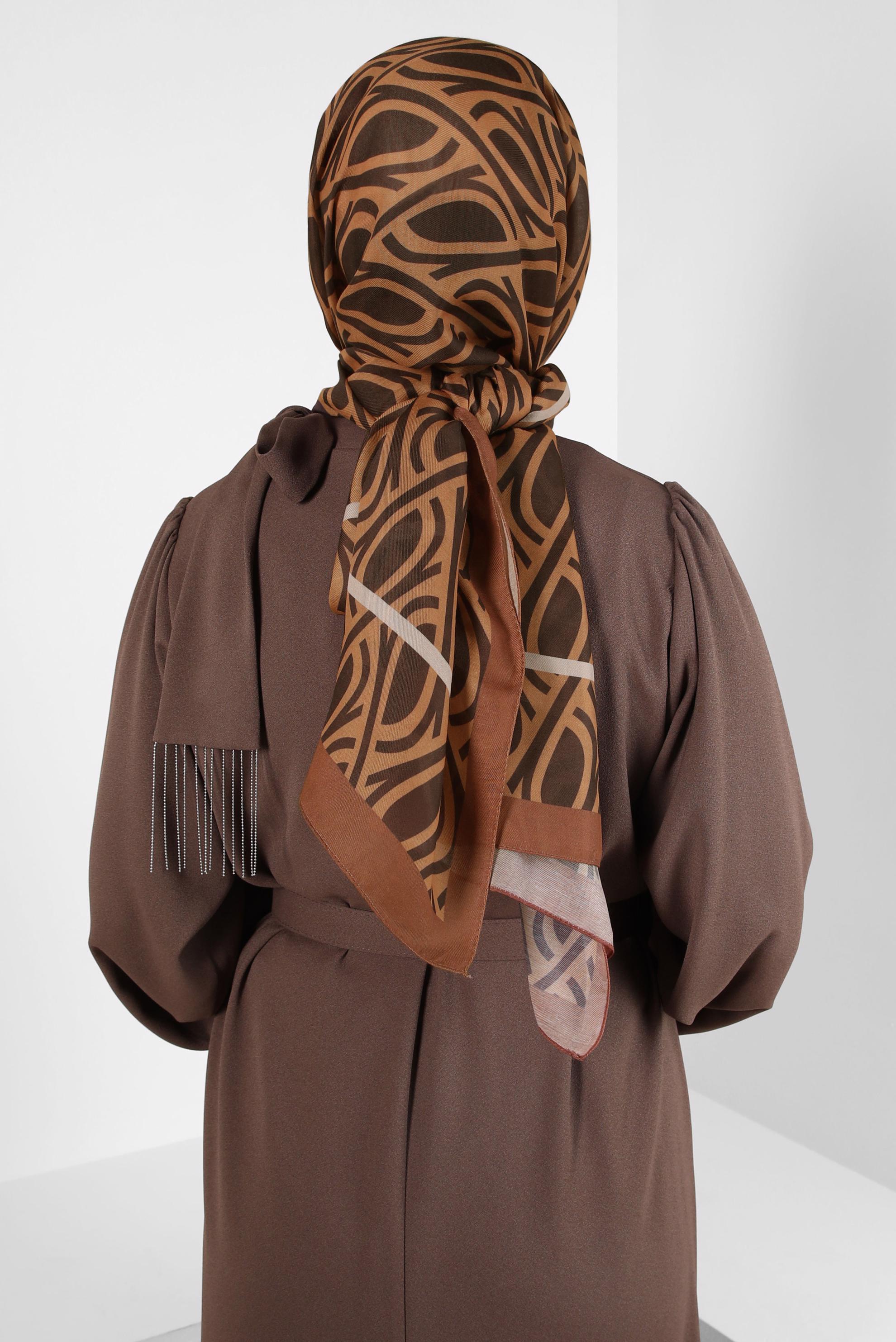 Tesettür giyim KAHVE ALVİNA DESENLİ ŞAL 8415
