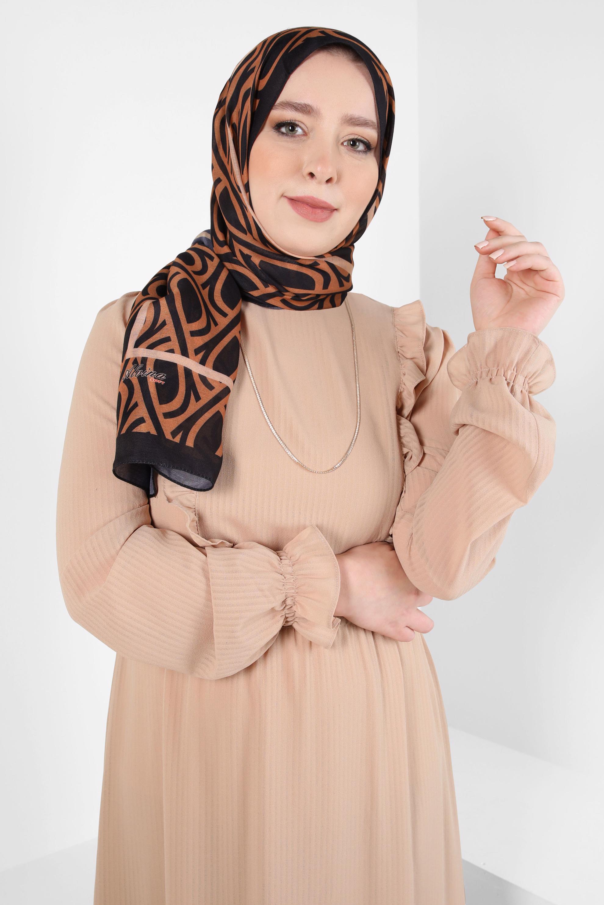 Tesettür giyim TABA ALVİNA DESENLİ ŞAL 8415