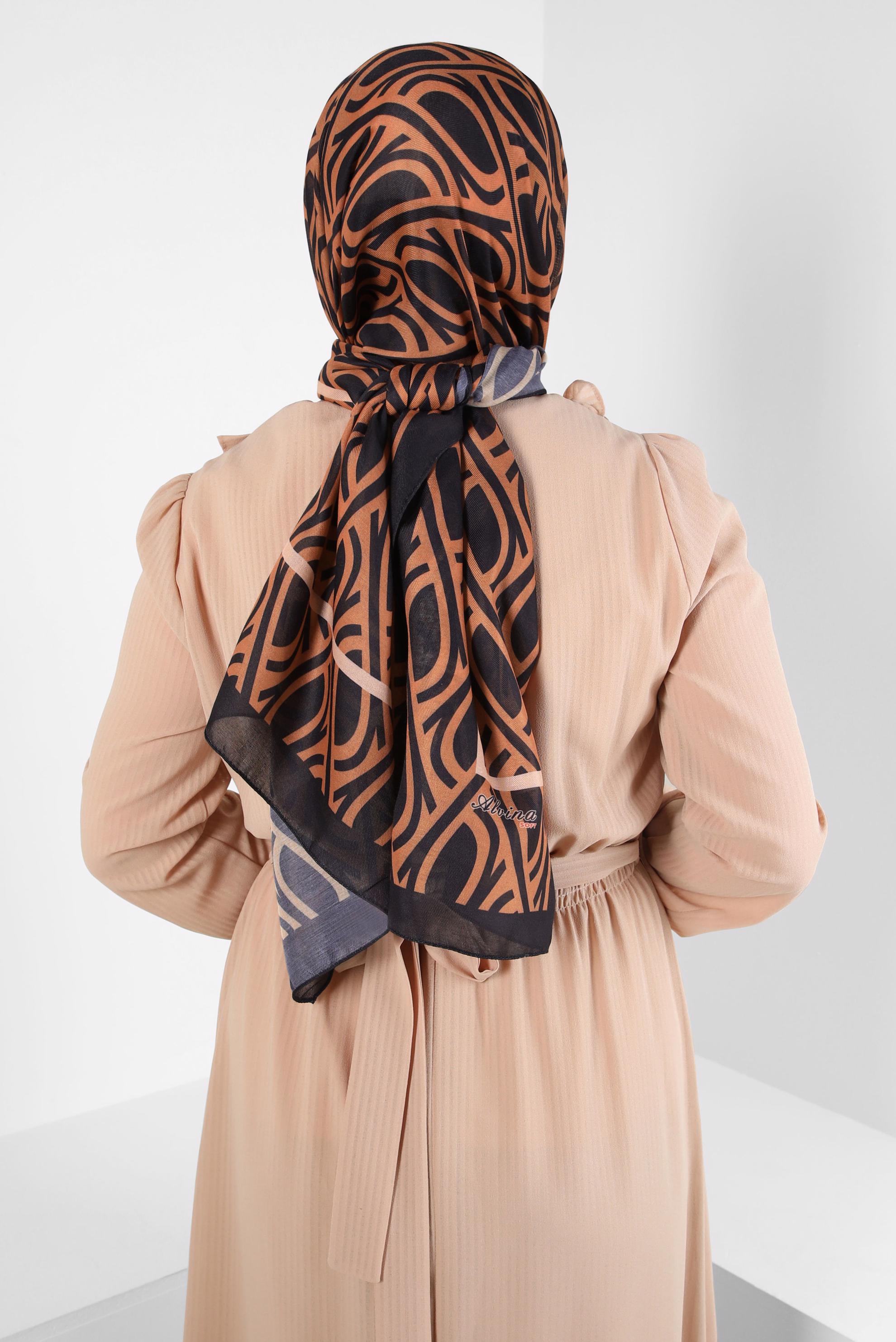 Tesettür giyim TABA ALVİNA DESENLİ ŞAL 8415
