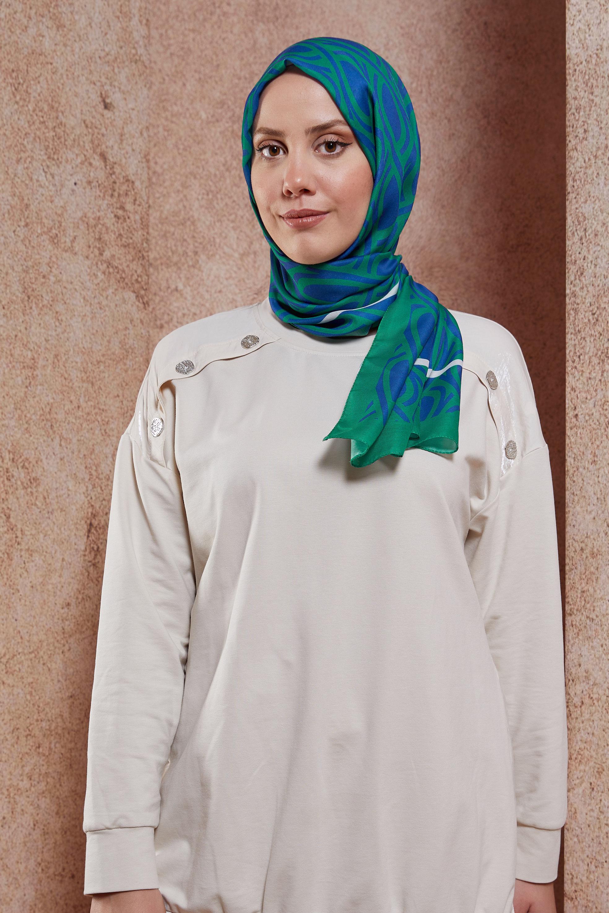 Tesettür giyim YEŞİL ALVİNA DESENLİ ŞAL 8415