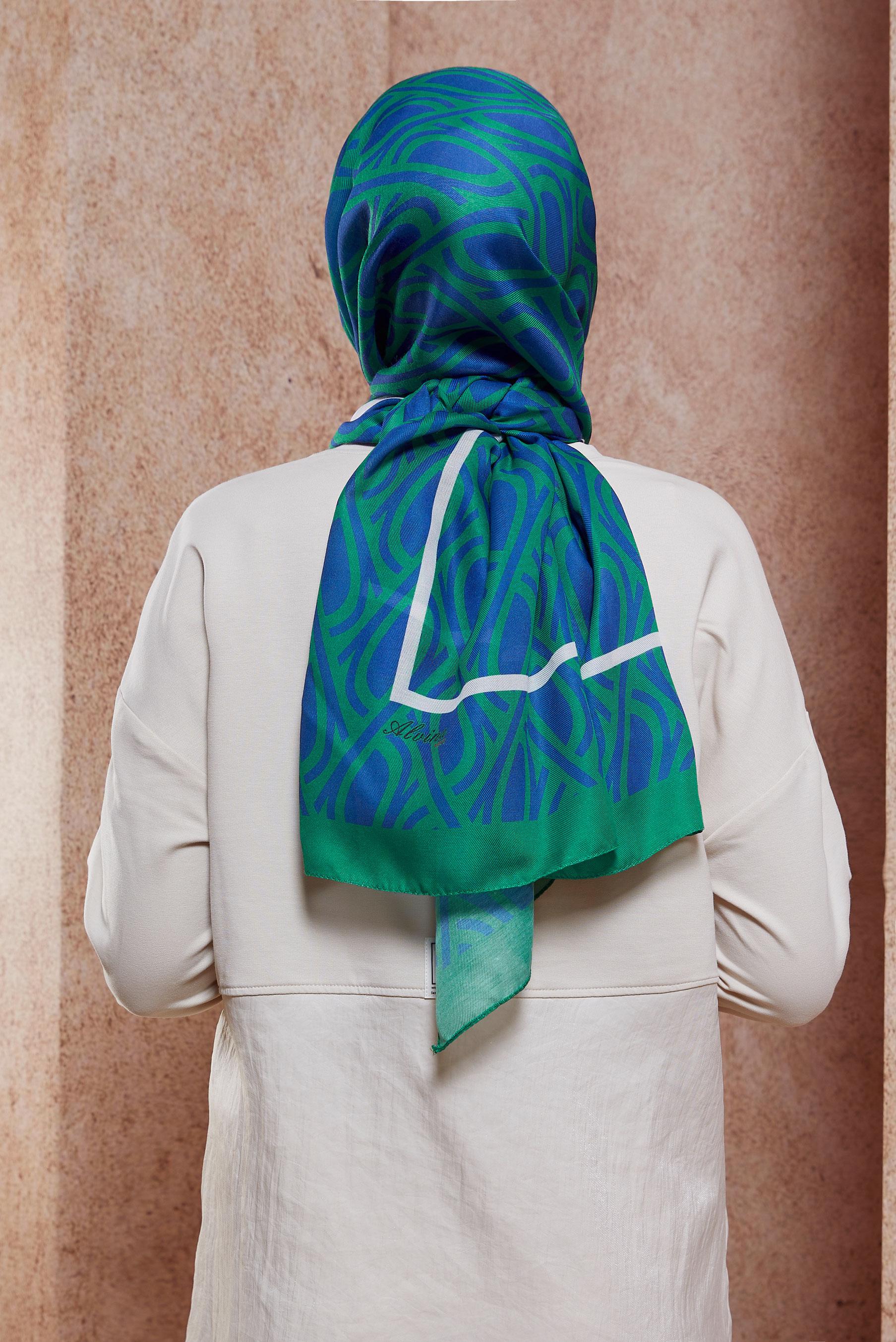 Tesettür giyim YEŞİL ALVİNA DESENLİ ŞAL 8415