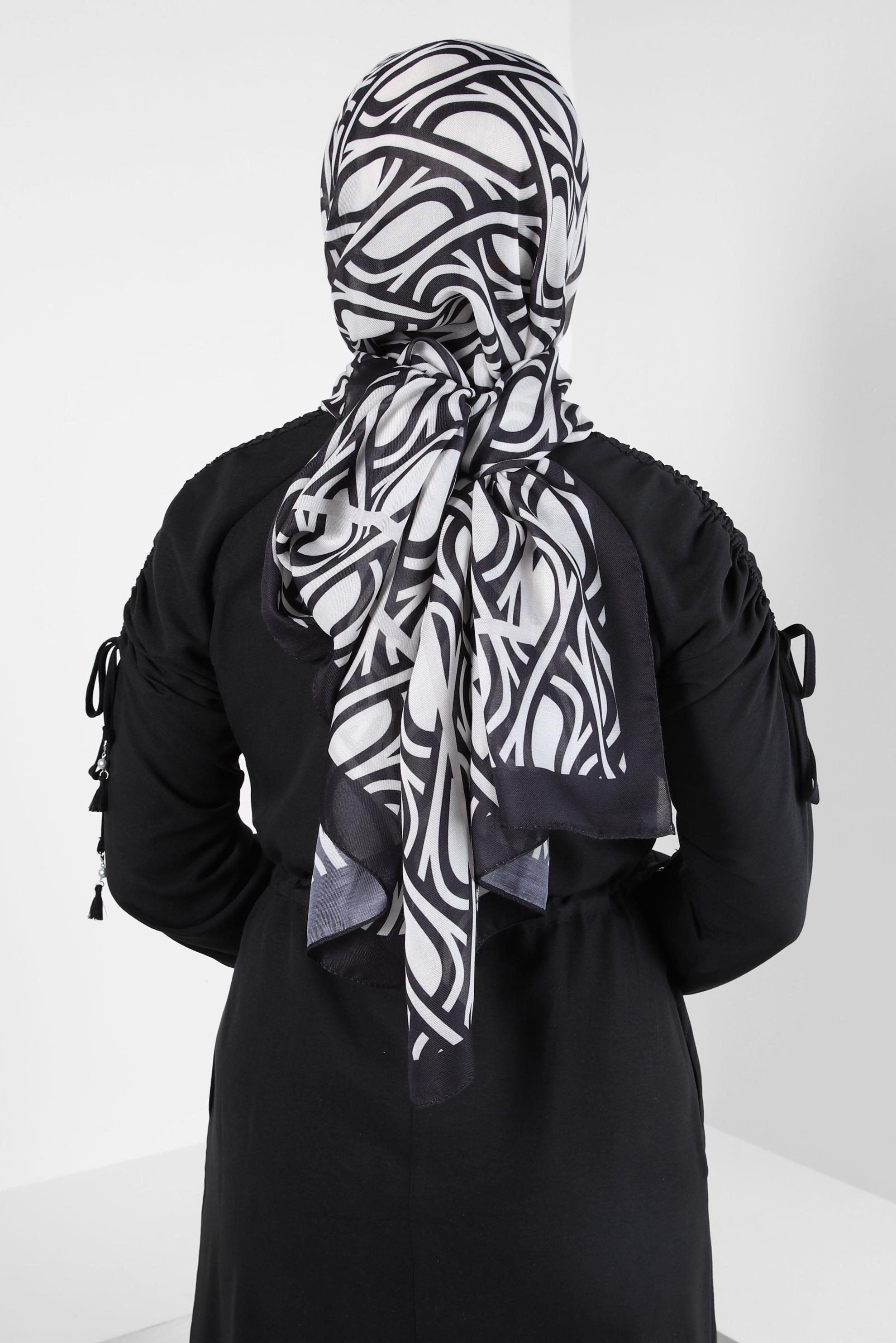 Tesettür giyim SİYAH ALVİNA DESENLİ ŞAL 8415