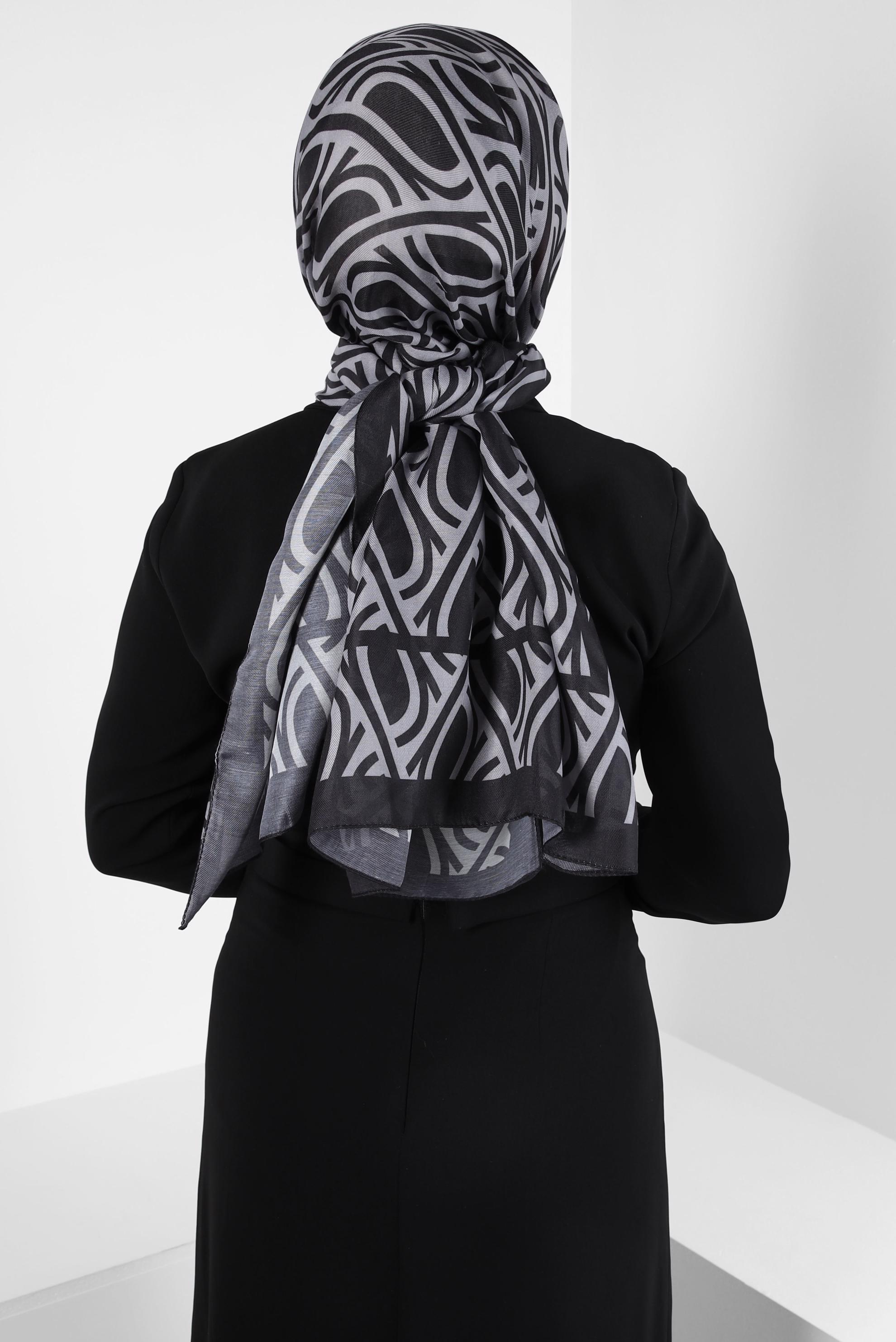 Tesettür giyim SİYAH ALVİNA DESENLİ ŞAL 8415