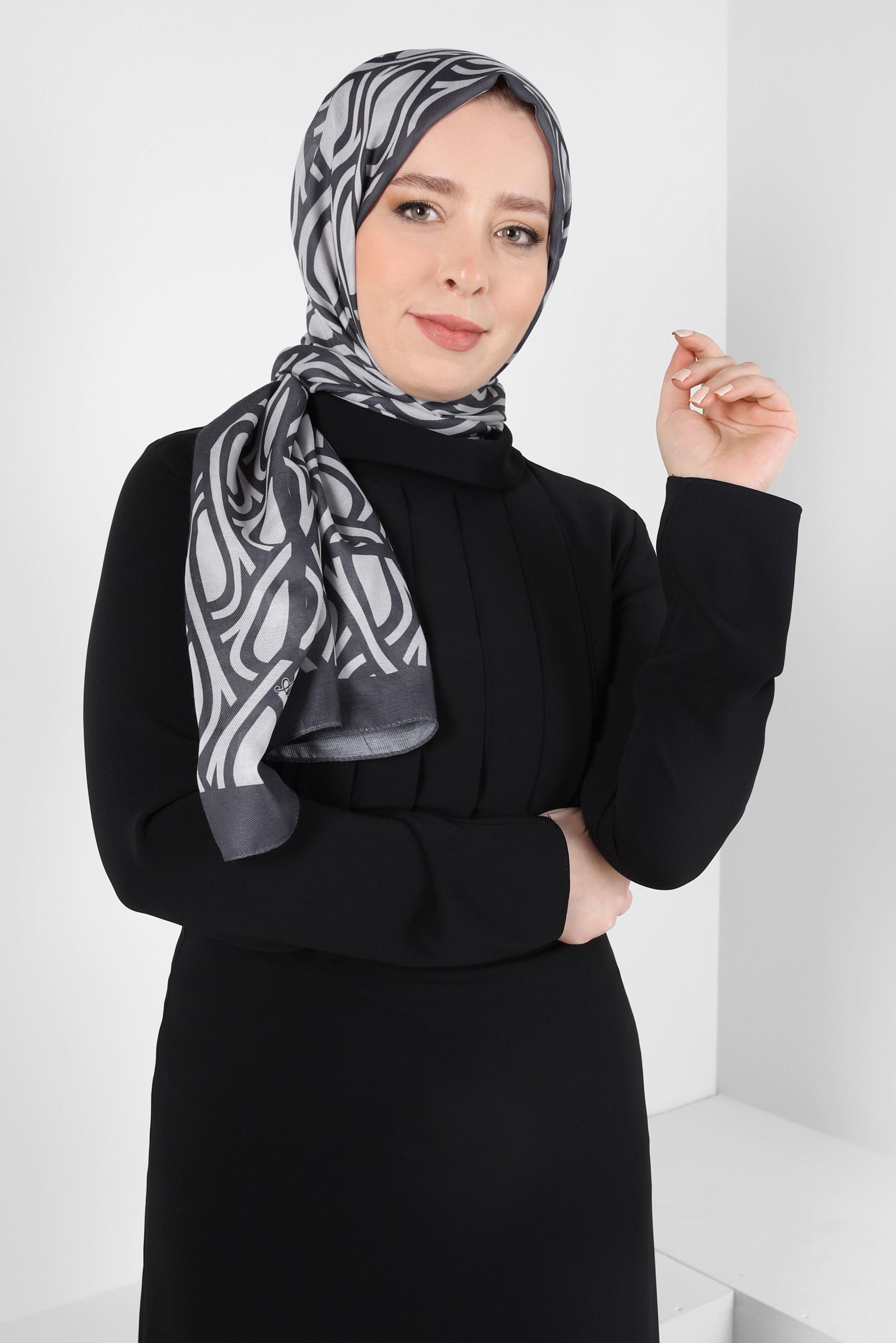 Tesettür giyim GRİ ALVİNA DESENLİ ŞAL 8415