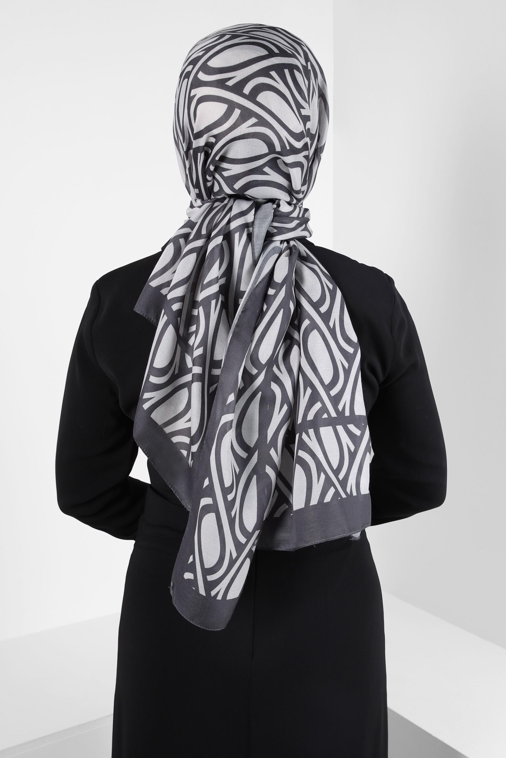 Tesettür giyim GRİ ALVİNA DESENLİ ŞAL 8415