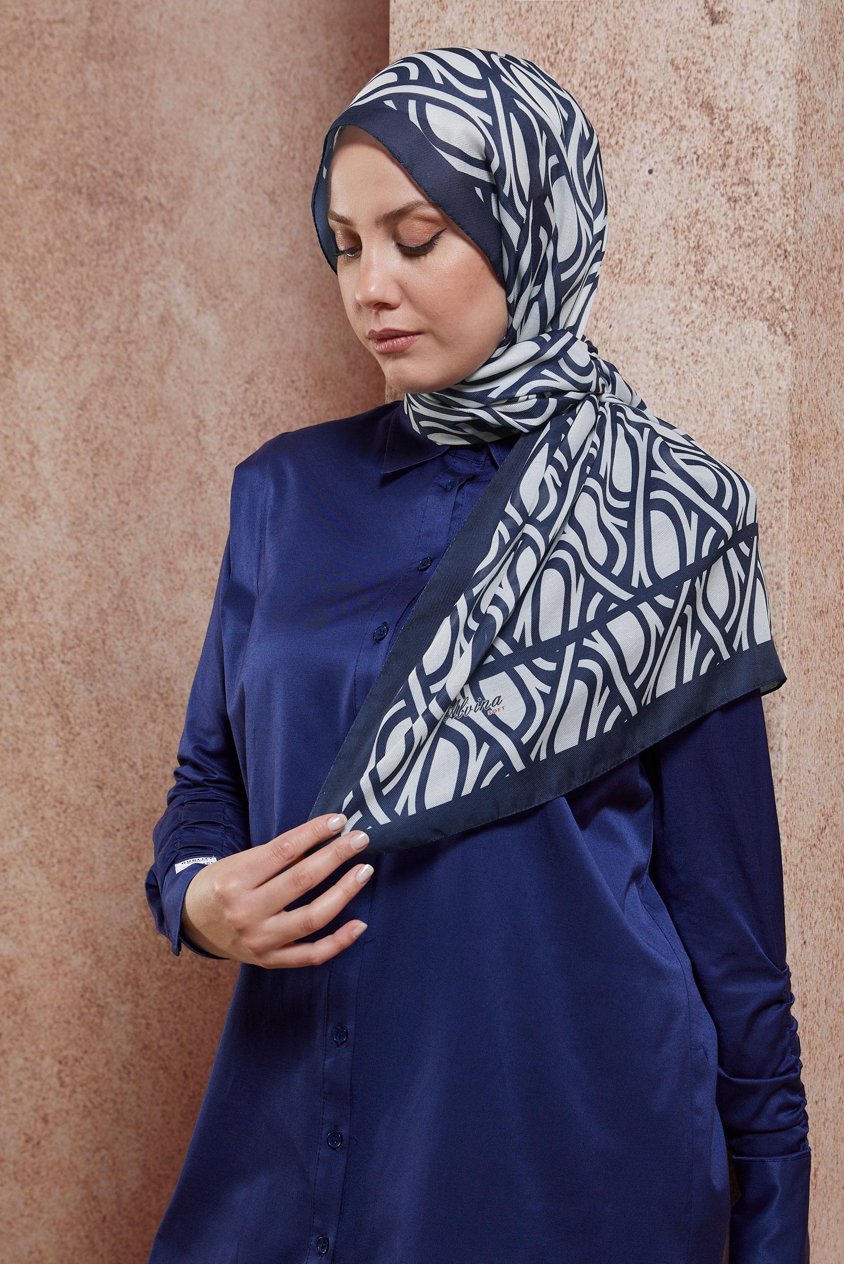 Tesettür giyim LACİVERT ALVİNA DESENLİ ŞAL 8415