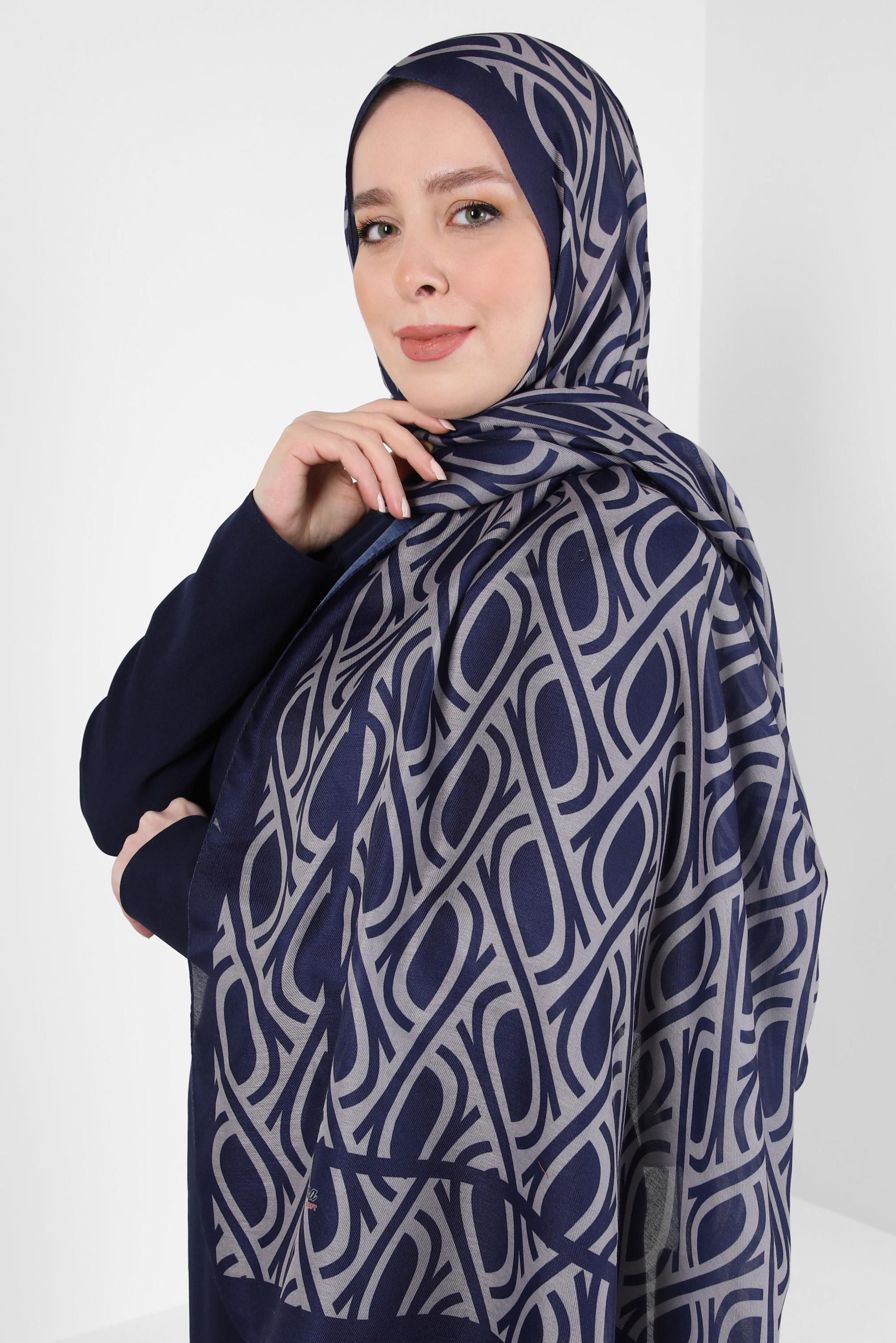 Tesettür giyim LACİVERT ALVİNA DESENLİ ŞAL 8415