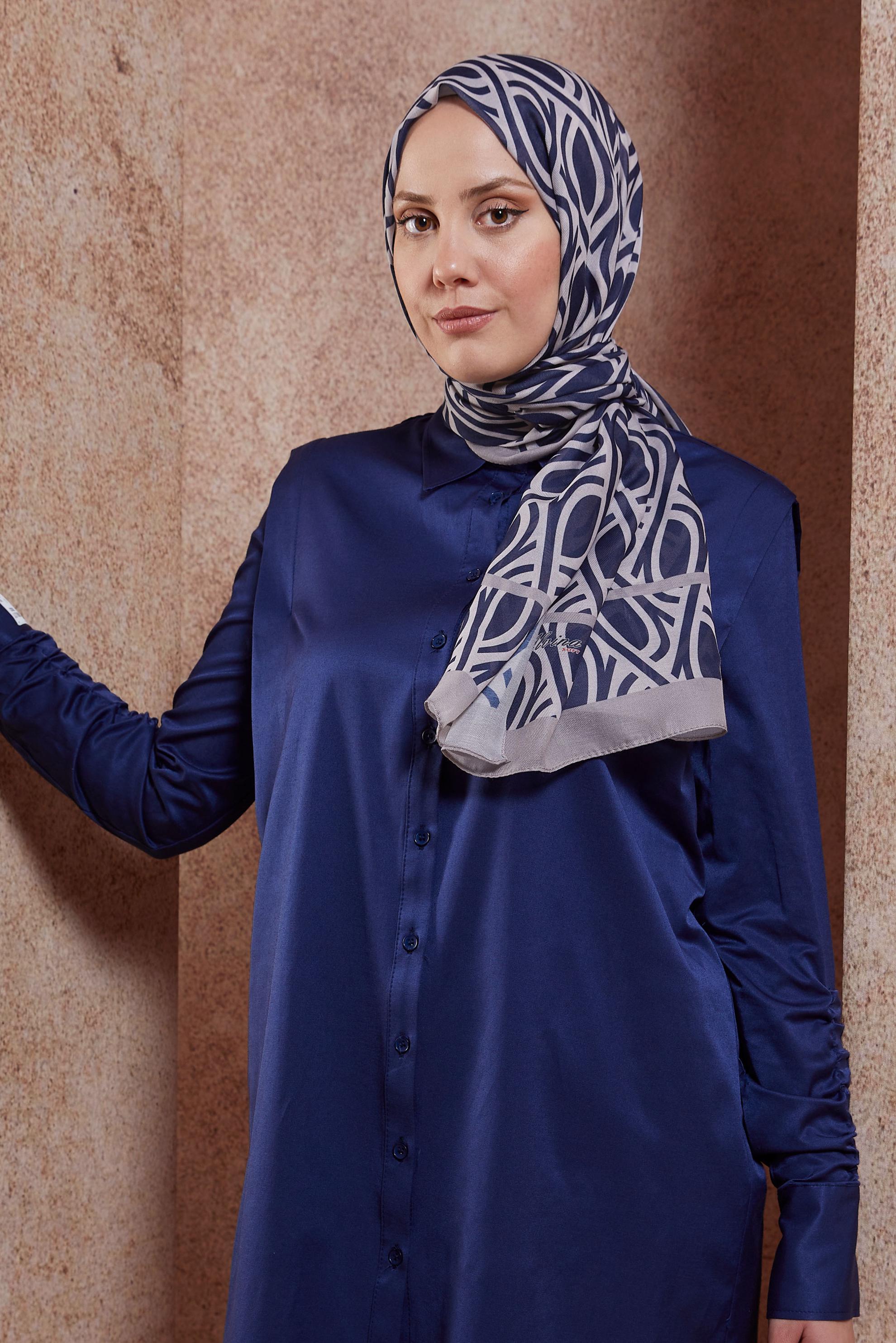 Tesettür giyim VİZON ALVİNA DESENLİ ŞAL 8415